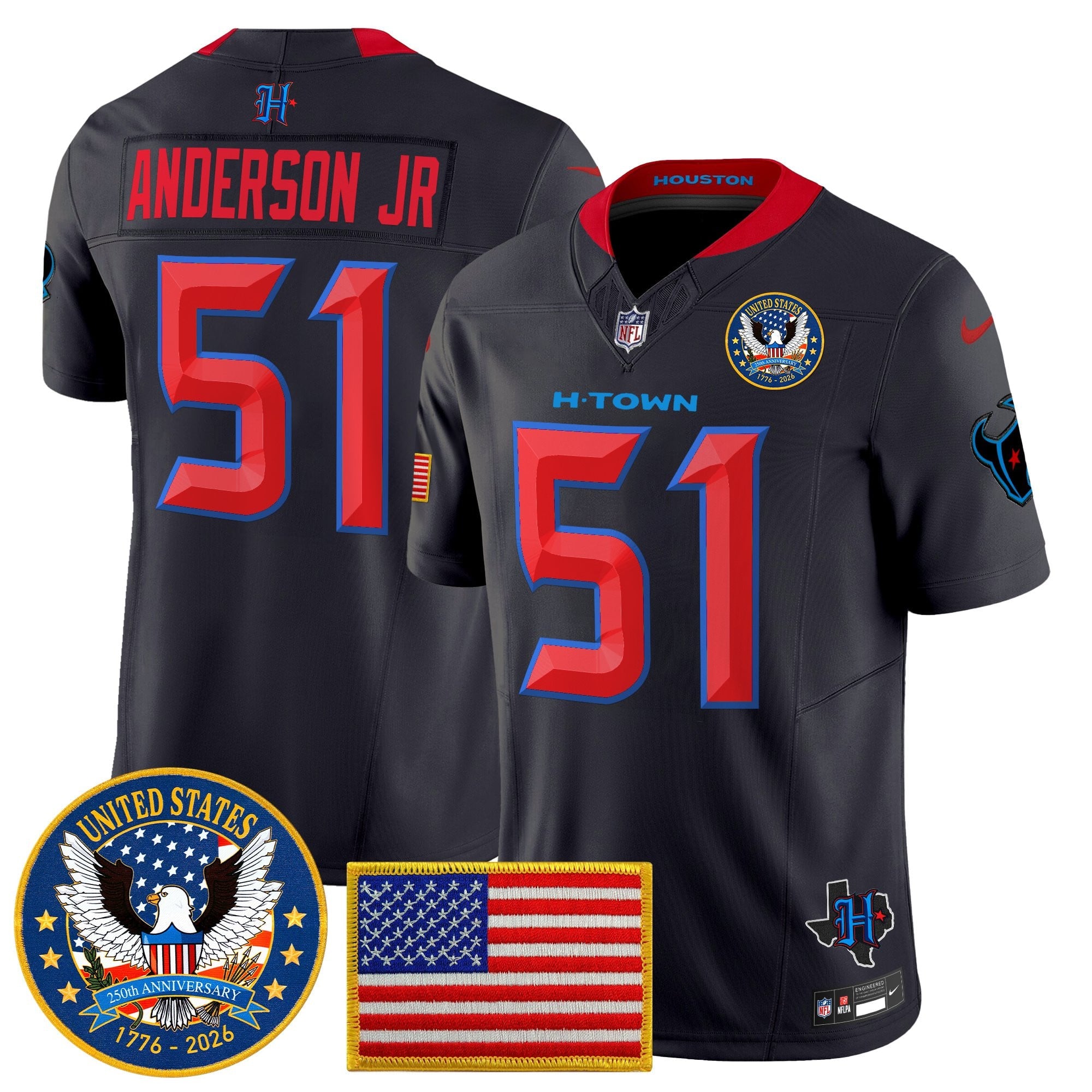 Men's Houston Texans "United States 250th Anniversary Patch" Vapor Limited Jersey - All Stitched