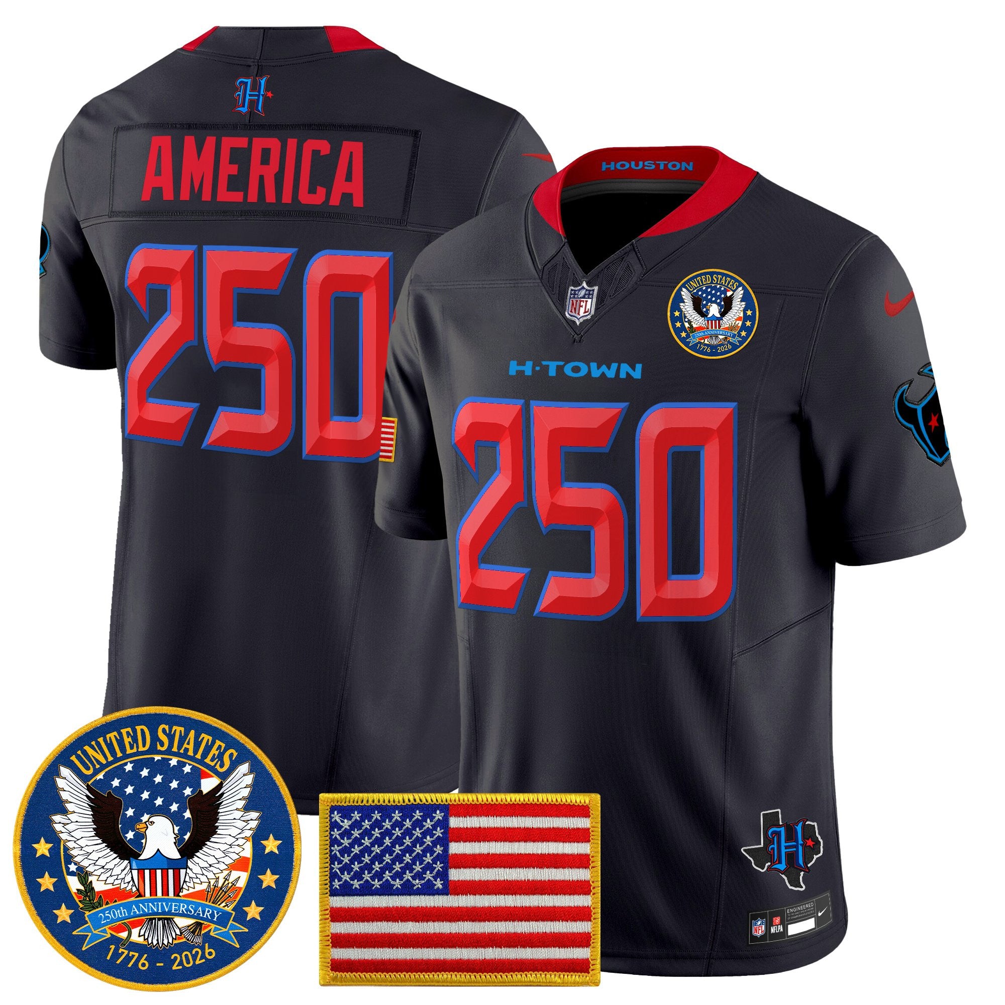 Men's Houston Texans "United States 250th Anniversary Patch" Vapor Limited Jersey - All Stitched