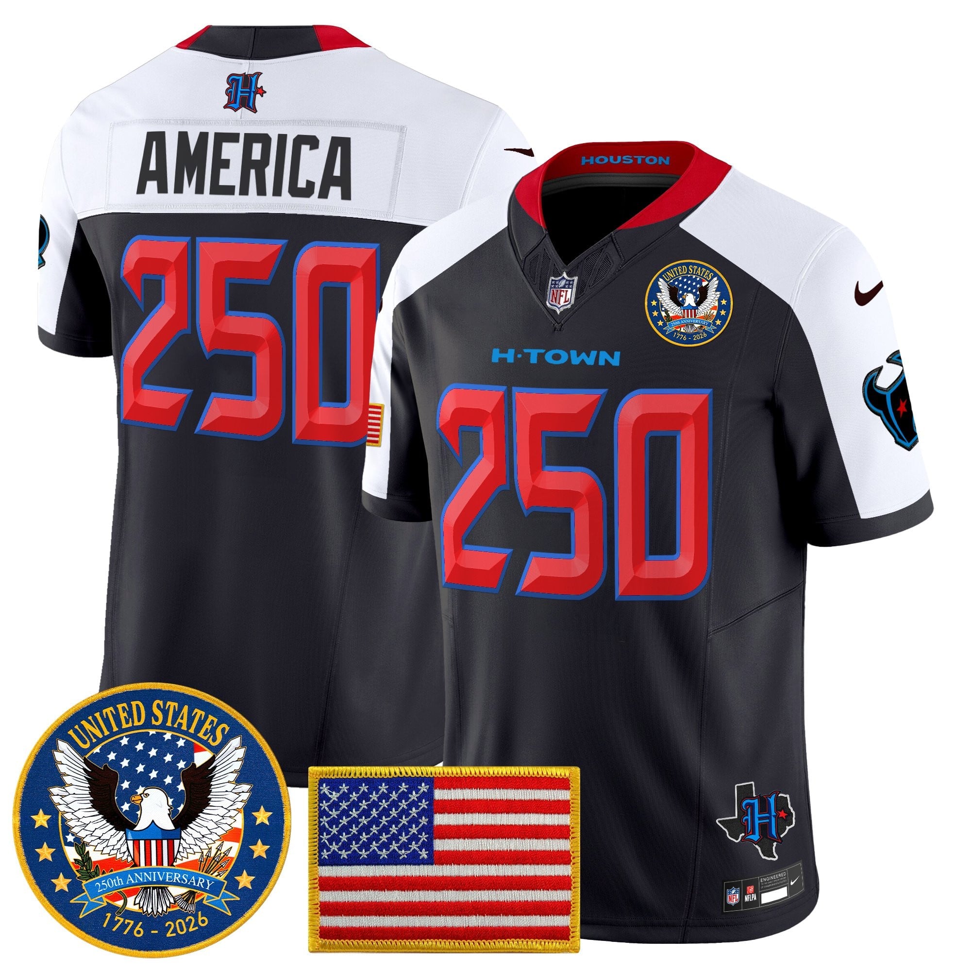 Men's Houston Texans "United States 250th Anniversary Patch" Vapor Limited Jersey - All Stitched