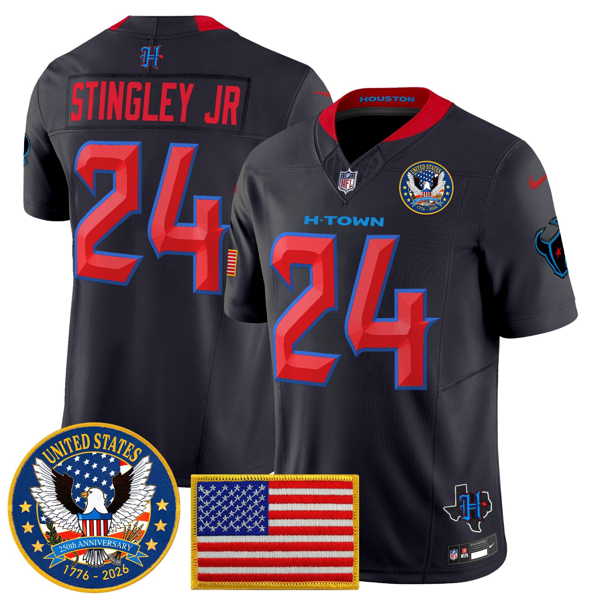 Men's Houston Texans "United States 250th Anniversary Patch" Vapor Limited Jersey - All Stitched