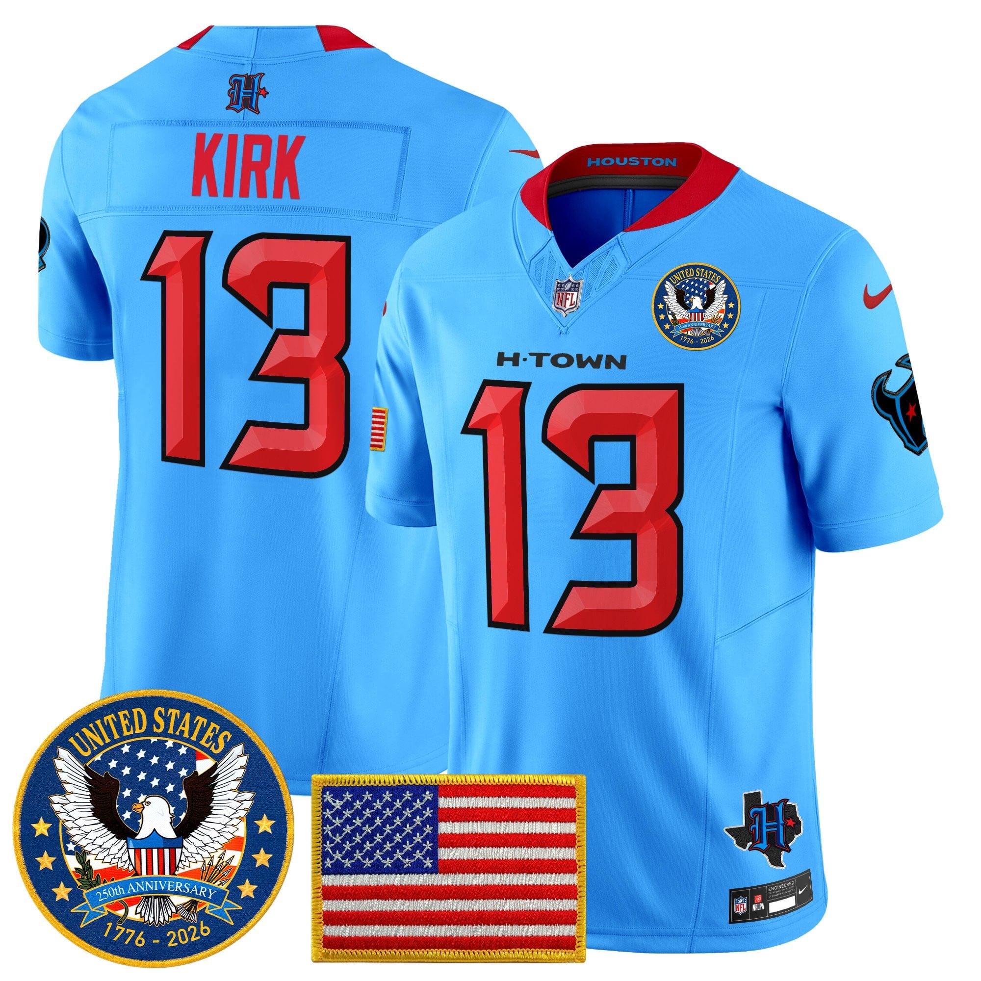 Men's Houston Texans "United States 250th Anniversary Patch" Vapor Limited Jersey - All Stitched