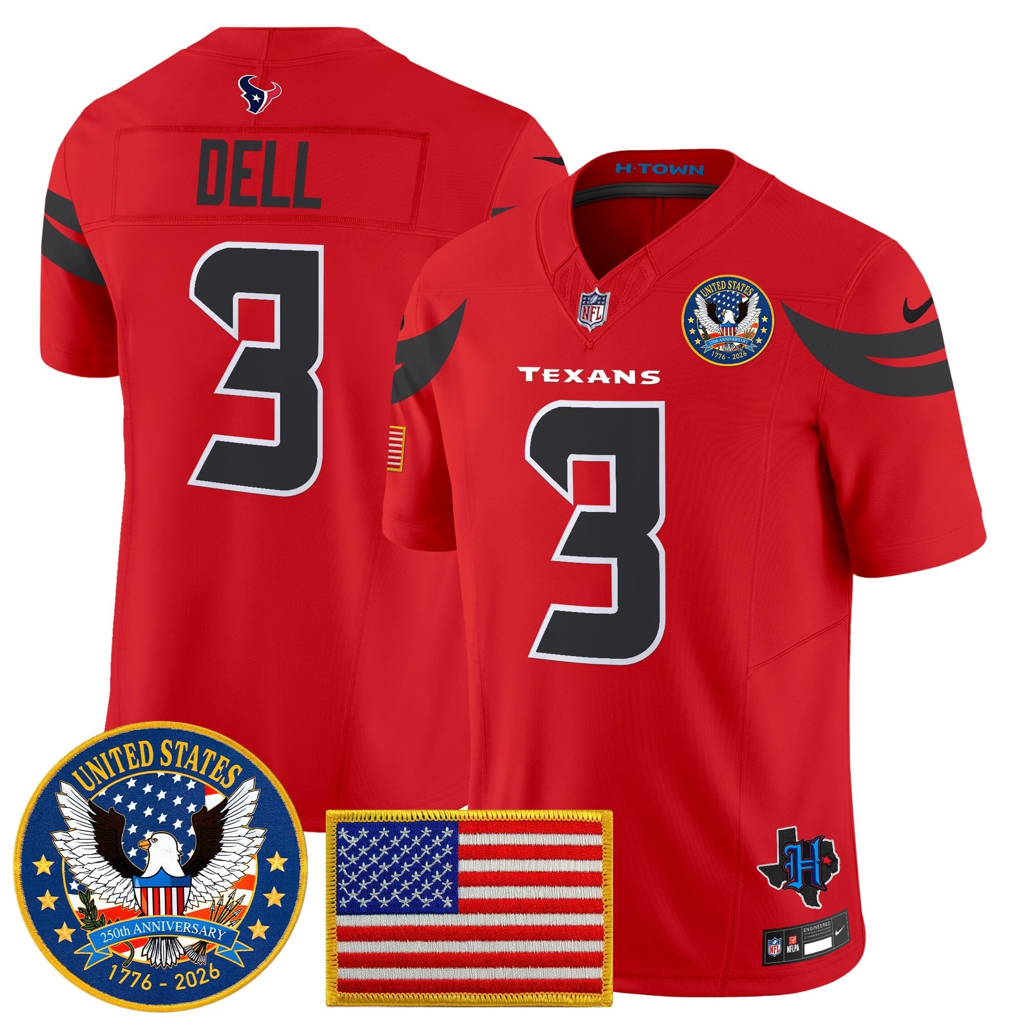 Men's Houston Texans "United States 250th Anniversary Patch" Vapor Limited Jersey - All Stitched