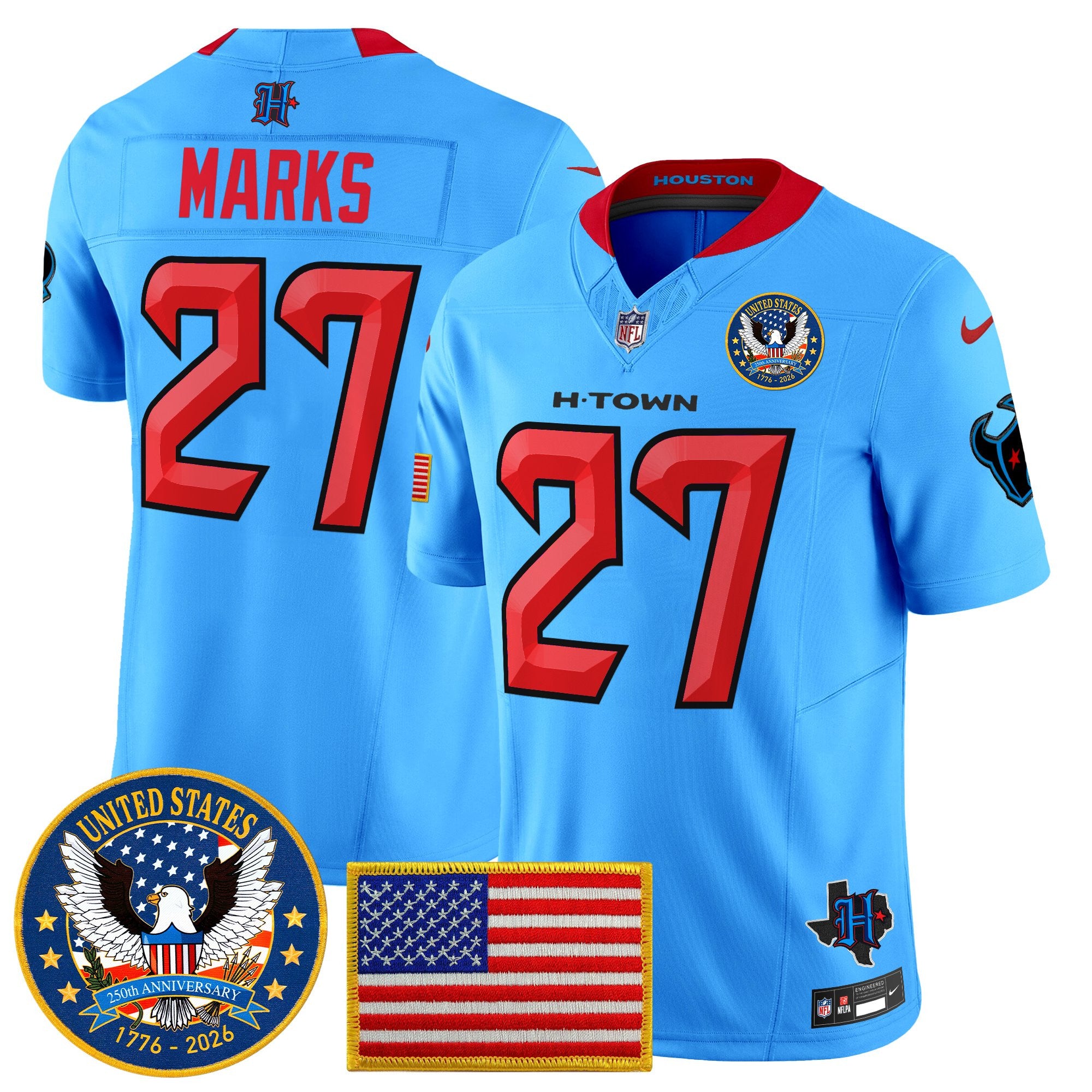 Men's Houston Texans "United States 250th Anniversary Patch" Vapor Limited Jersey - All Stitched