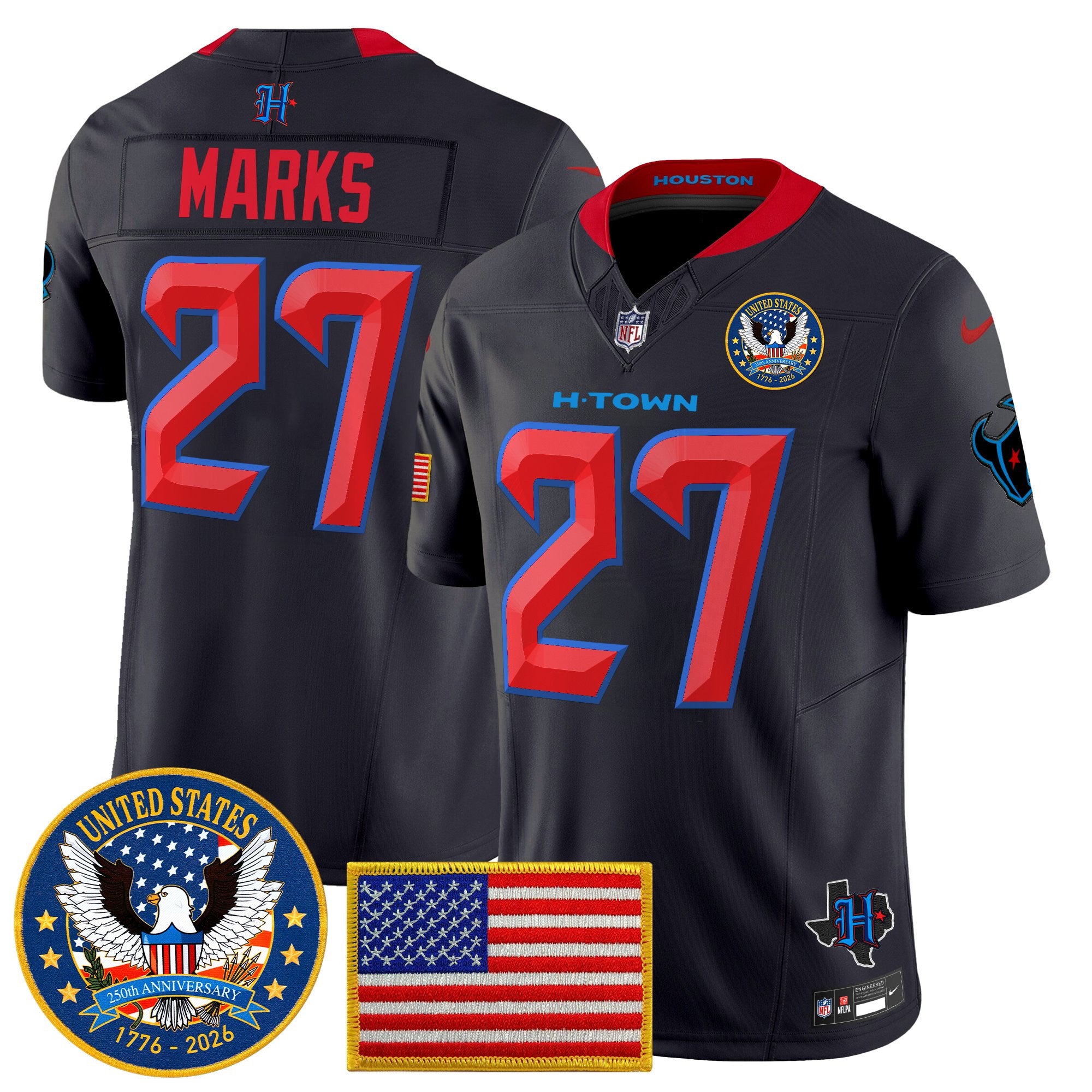 Men's Houston Texans "United States 250th Anniversary Patch" Vapor Limited Jersey - All Stitched