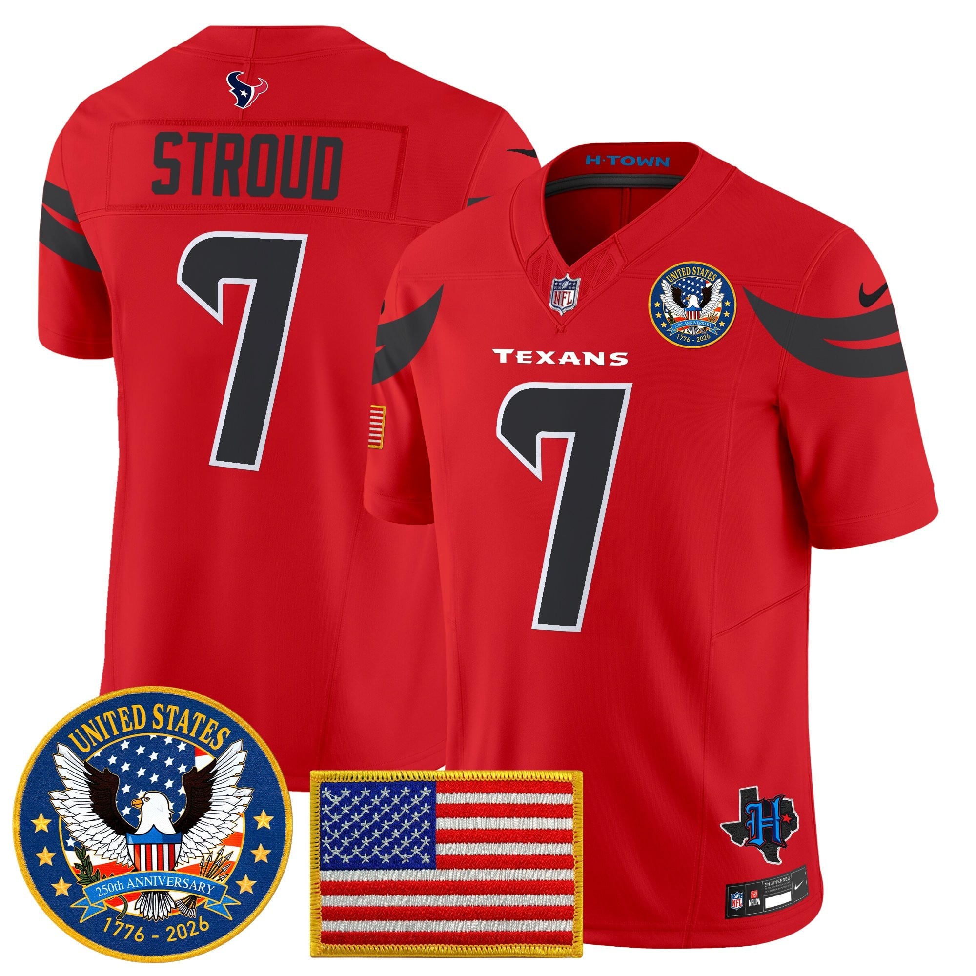 Men's Houston Texans "United States 250th Anniversary Patch" Vapor Limited Jersey - All Stitched