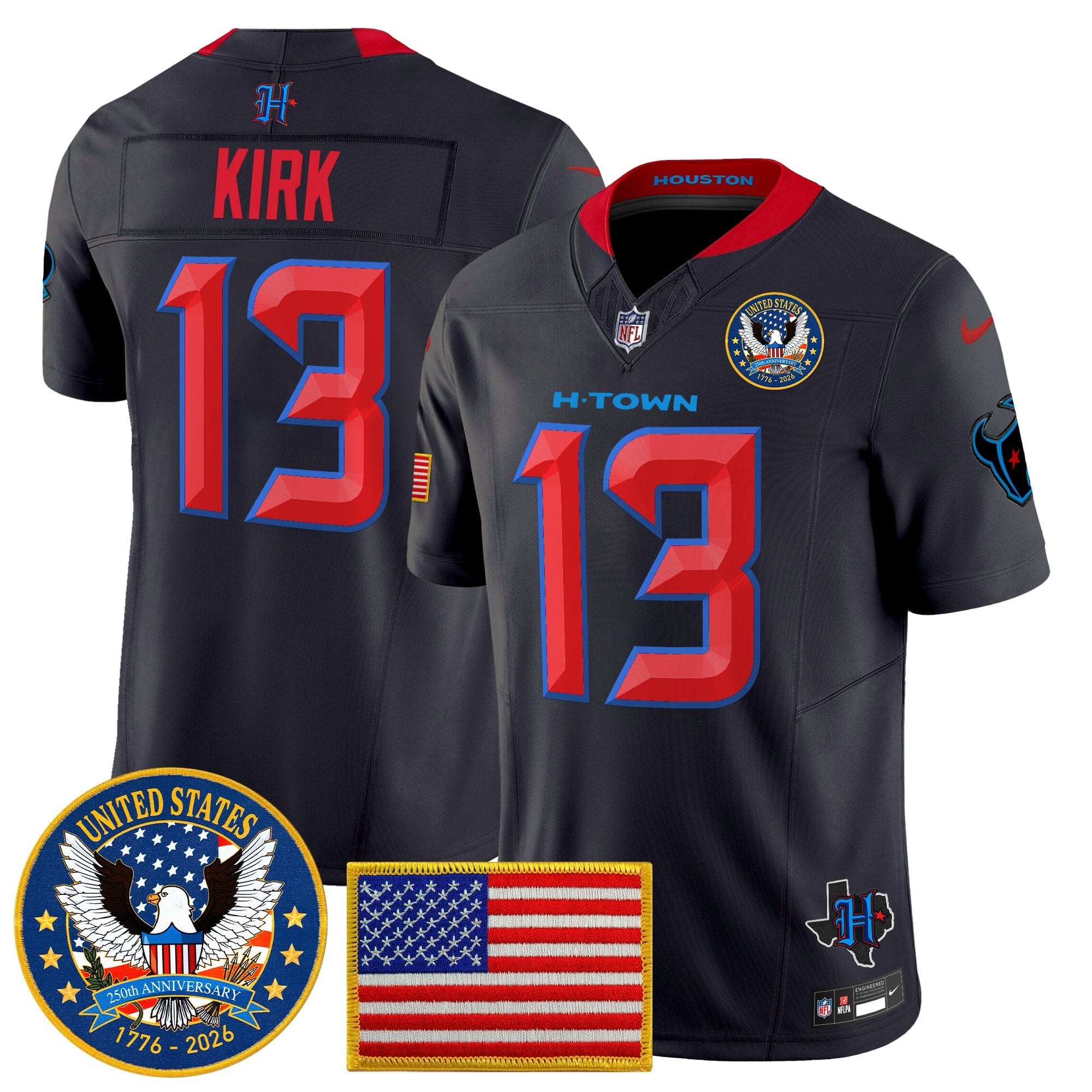 Men's Houston Texans "United States 250th Anniversary Patch" Vapor Limited Jersey - All Stitched