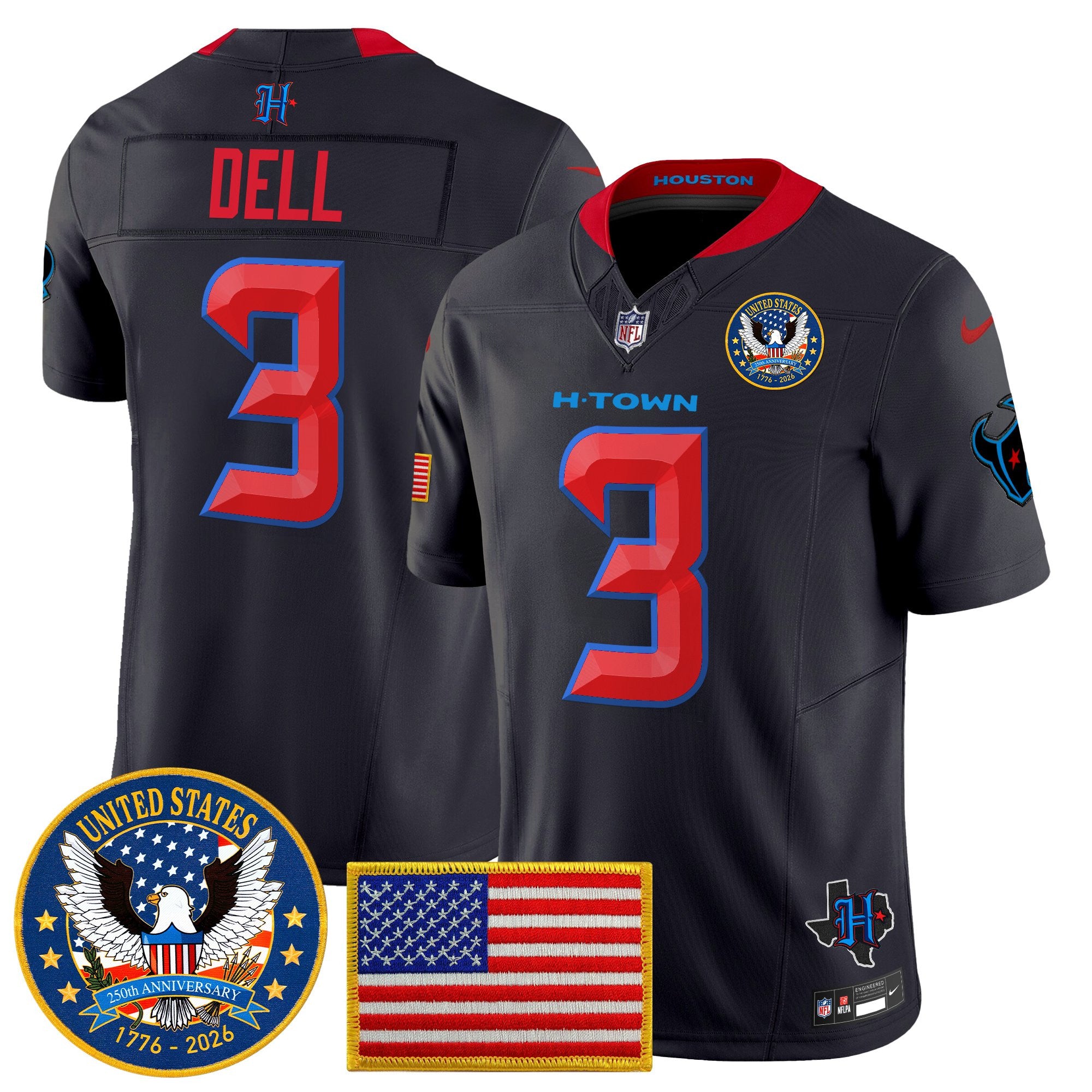 Men's Houston Texans "United States 250th Anniversary Patch" Vapor Limited Jersey - All Stitched
