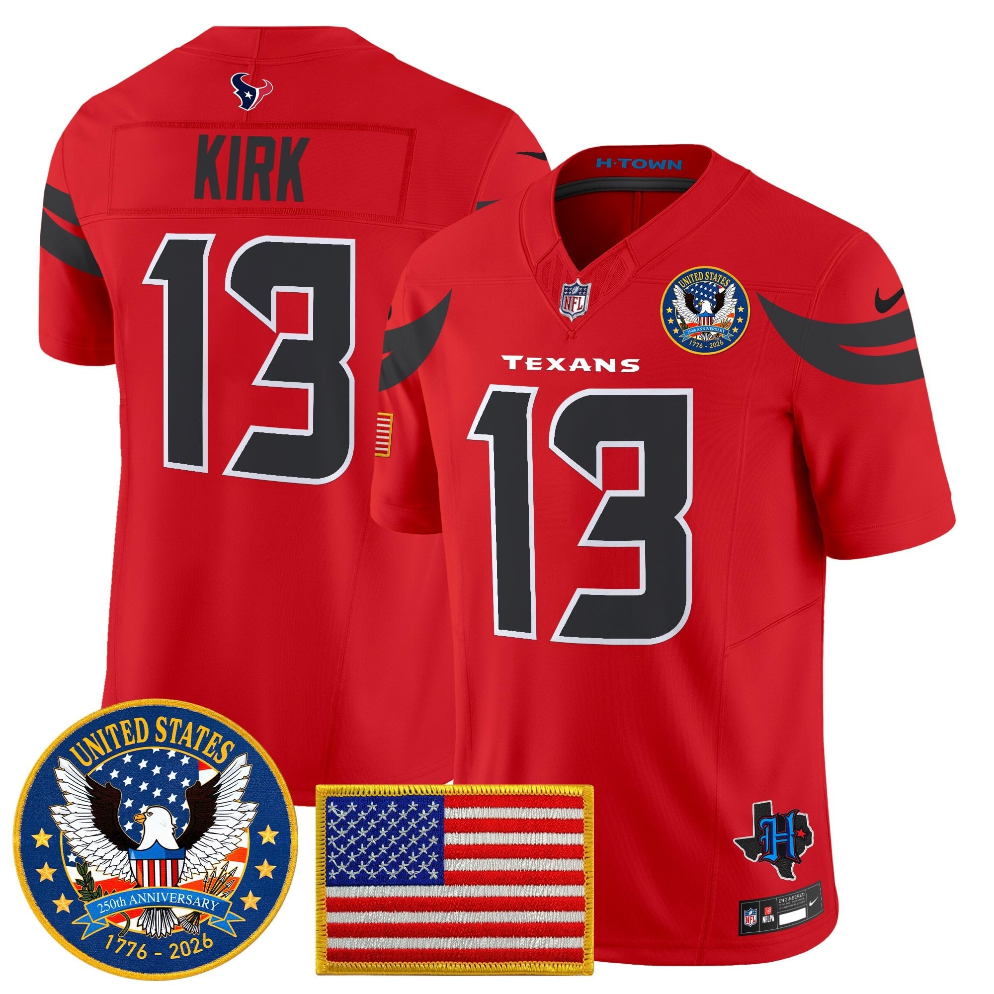 Men's Houston Texans "United States 250th Anniversary Patch" Vapor Limited Jersey - All Stitched