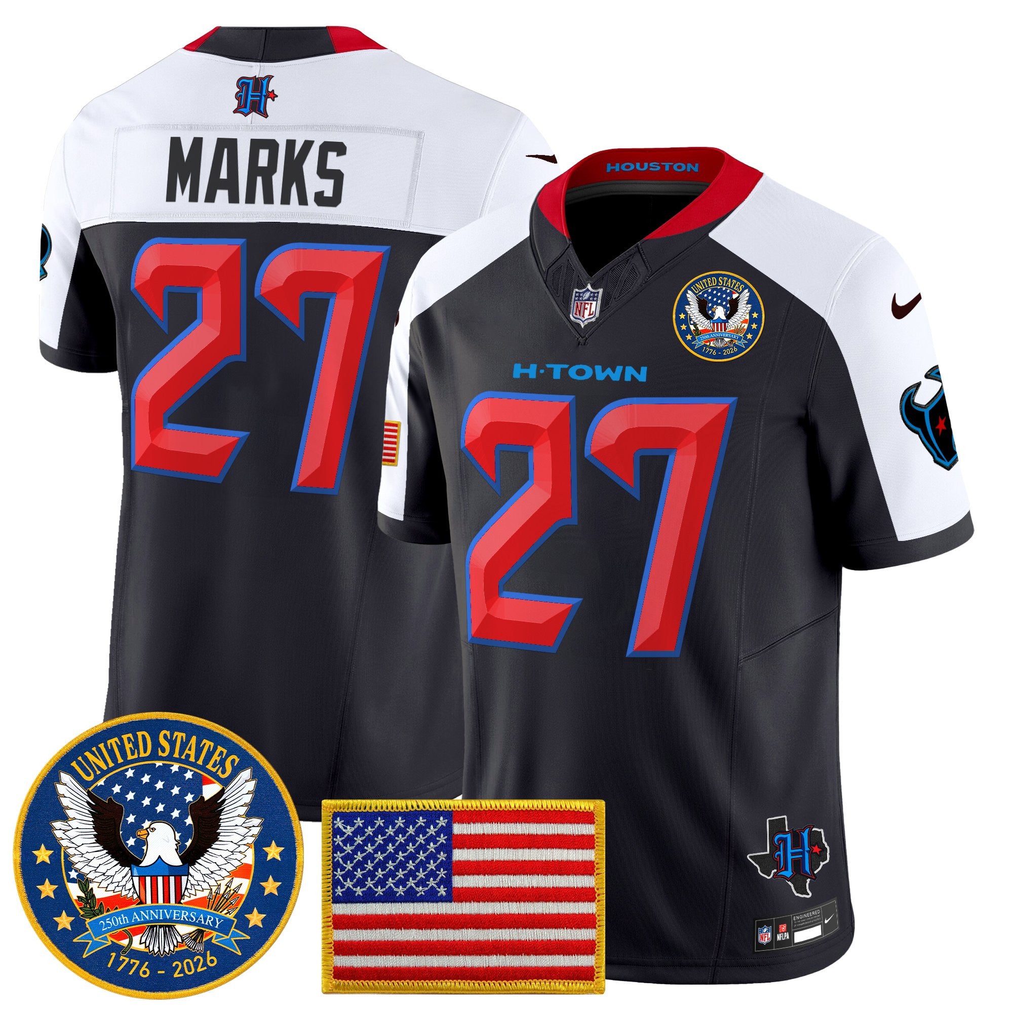 Men's Houston Texans "United States 250th Anniversary Patch" Vapor Limited Jersey - All Stitched