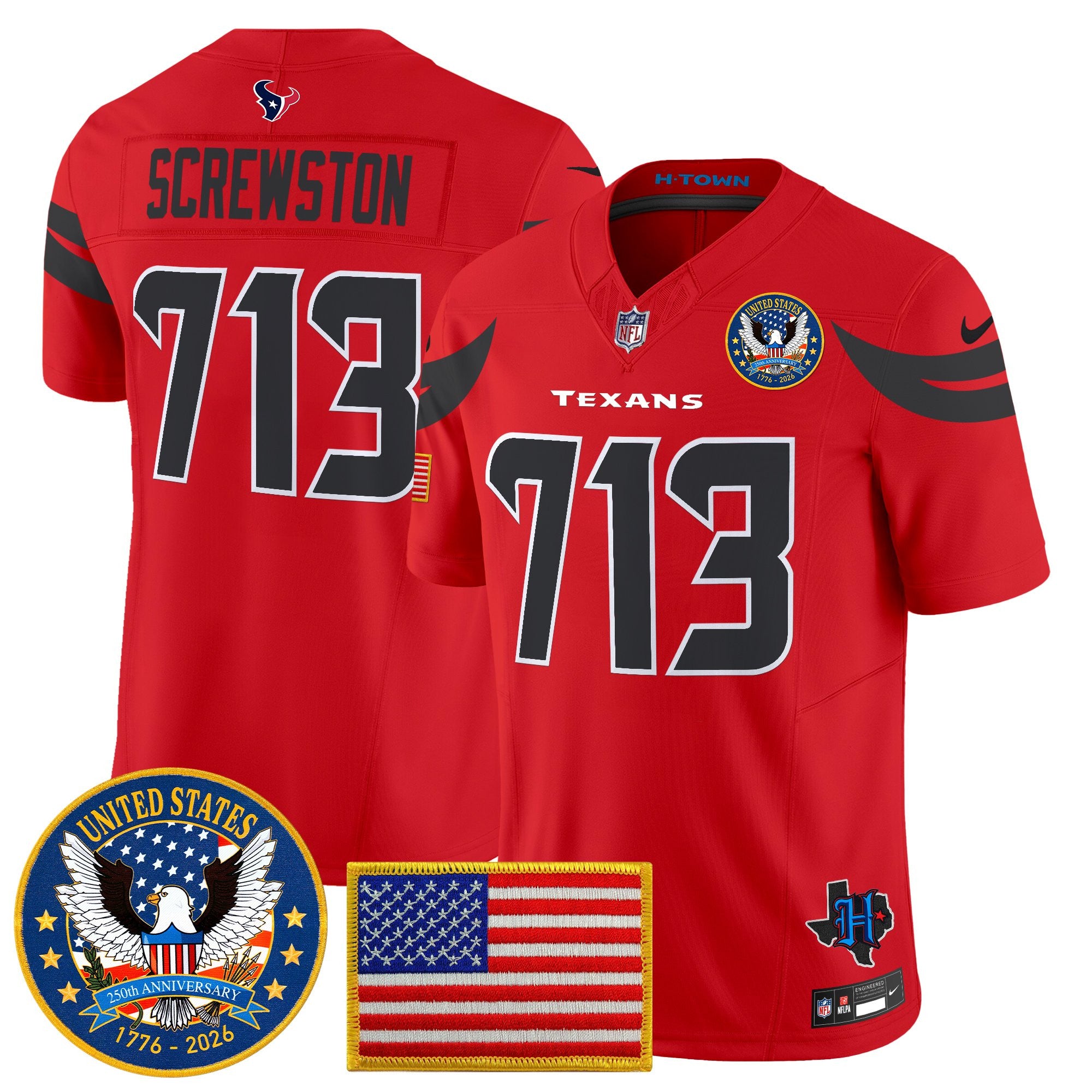 Men's Houston Texans "United States 250th Anniversary Patch" Vapor Limited Jersey - All Stitched