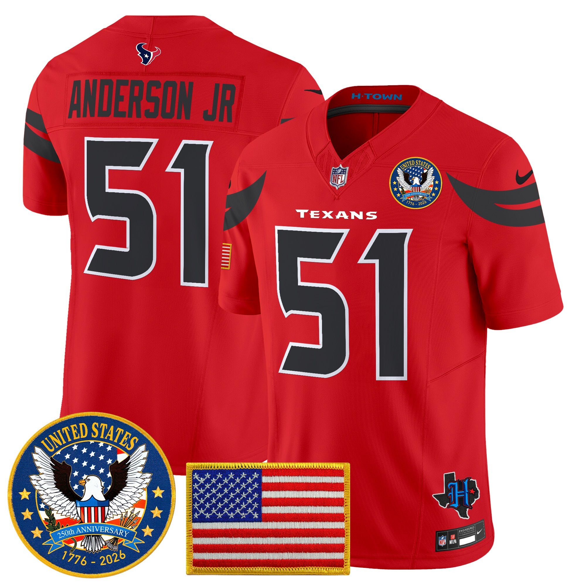 Men's Houston Texans "United States 250th Anniversary Patch" Vapor Limited Jersey - All Stitched