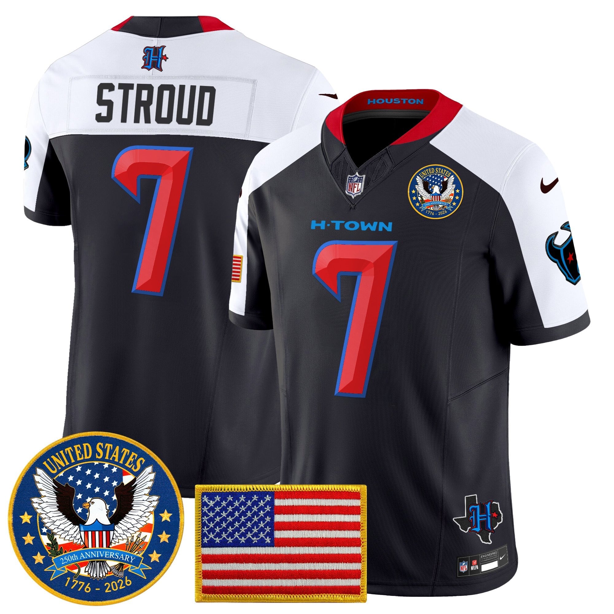 Men's Houston Texans "United States 250th Anniversary Patch" Vapor Limited Jersey - All Stitched