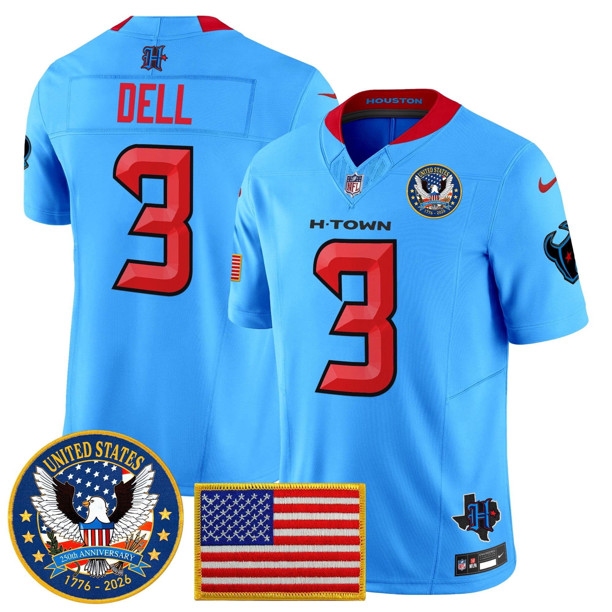 Men's Houston Texans "United States 250th Anniversary Patch" Vapor Limited Jersey - All Stitched