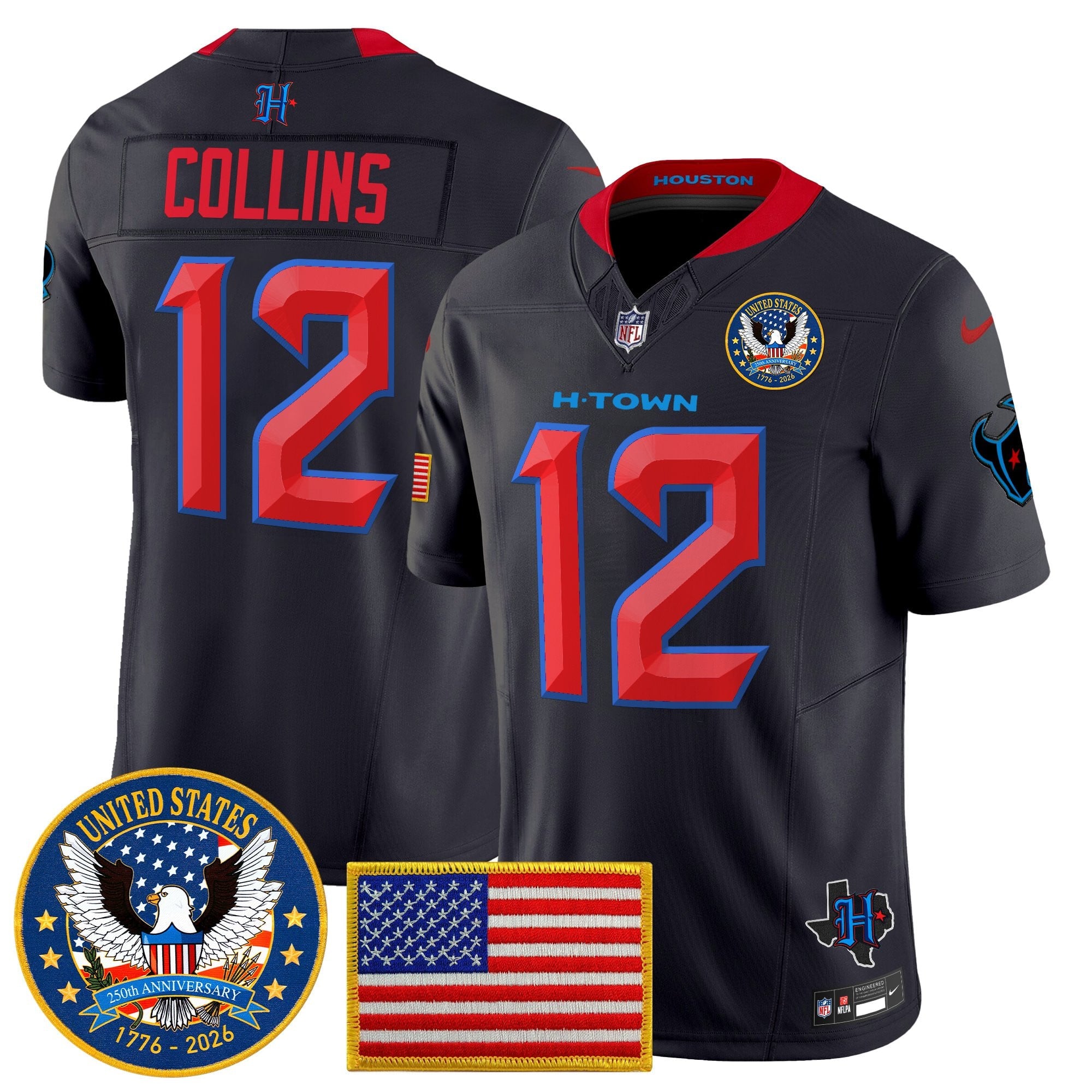 Men's Houston Texans "United States 250th Anniversary Patch" Vapor Limited Jersey - All Stitched