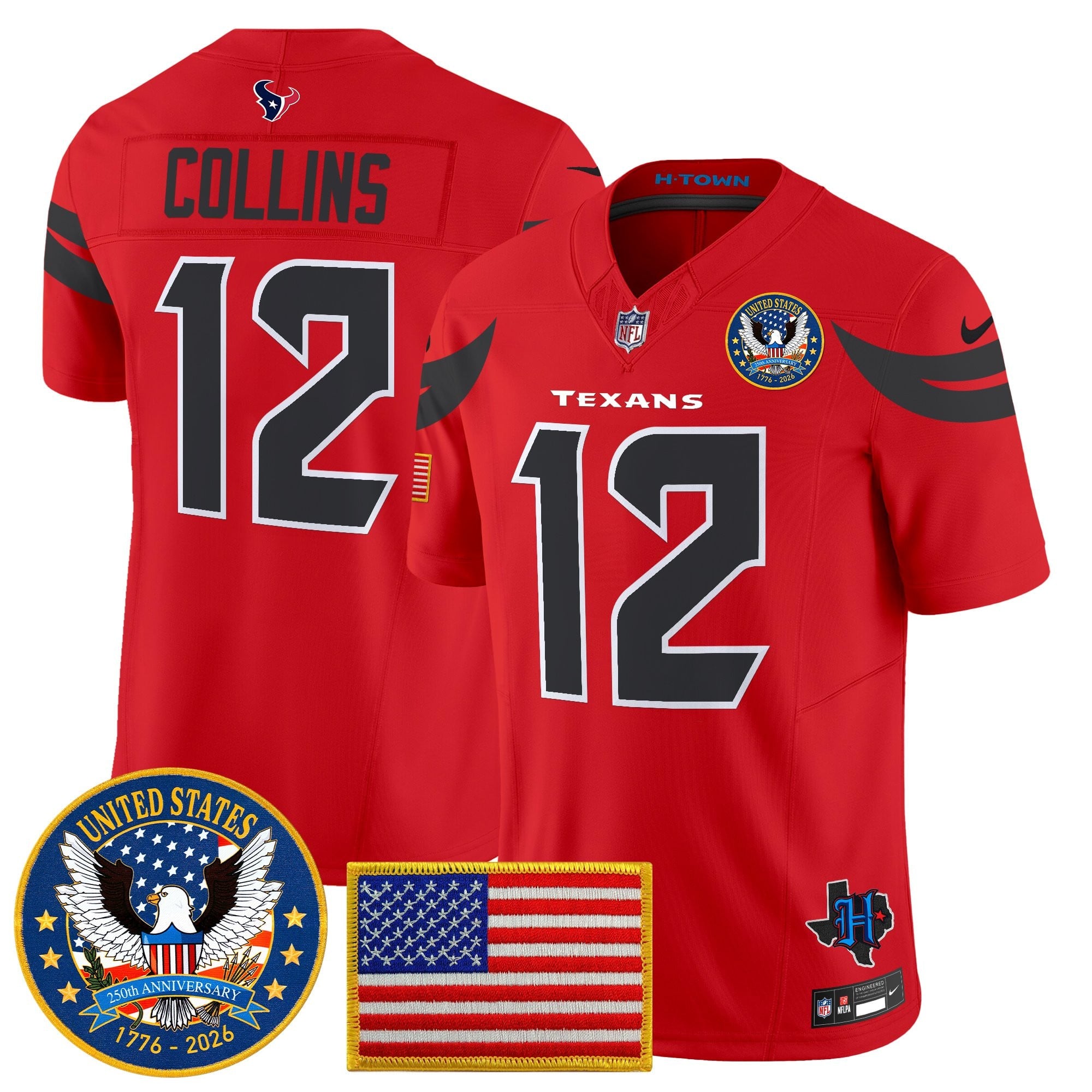 Men's Houston Texans "United States 250th Anniversary Patch" Vapor Limited Jersey - All Stitched
