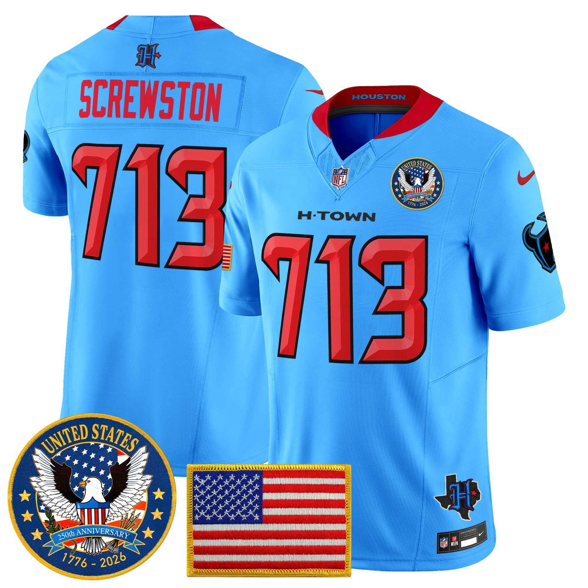 Men's Houston Texans "United States 250th Anniversary Patch" Vapor Limited Jersey - All Stitched