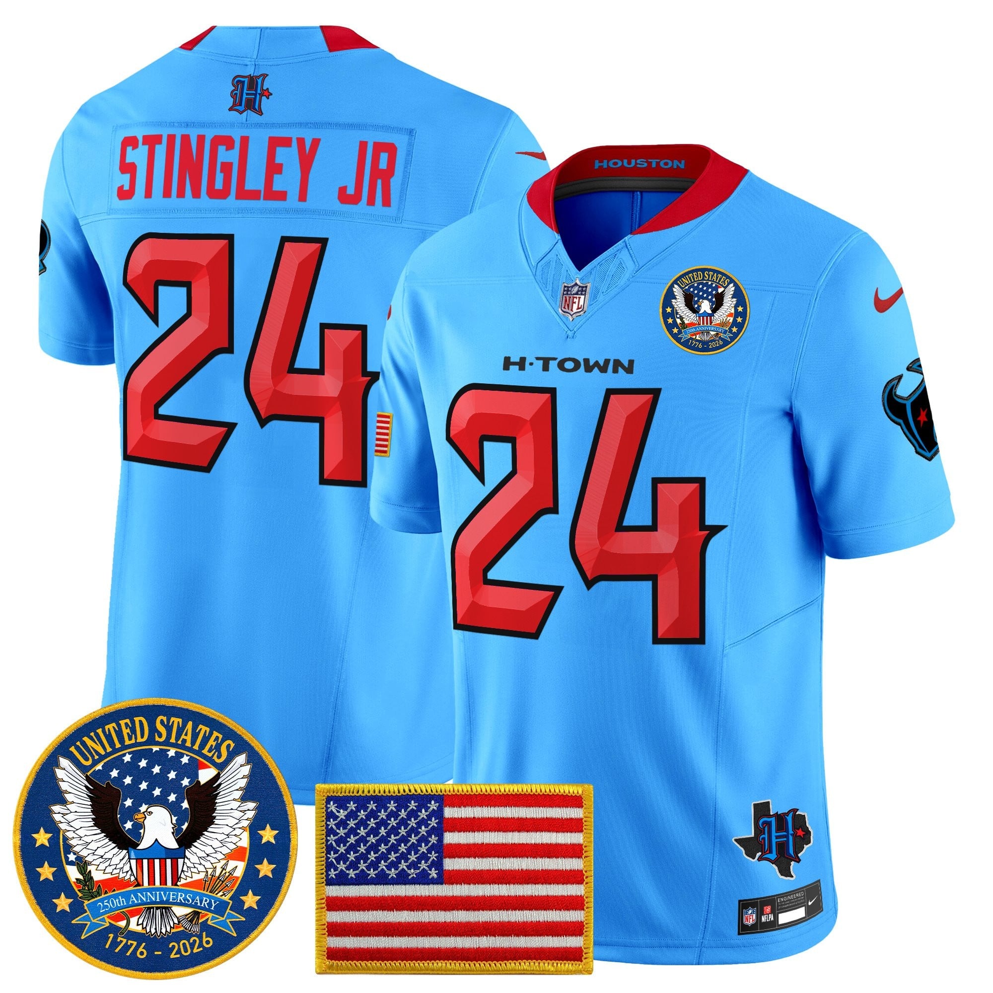 Men's Houston Texans "United States 250th Anniversary Patch" Vapor Limited Jersey - All Stitched