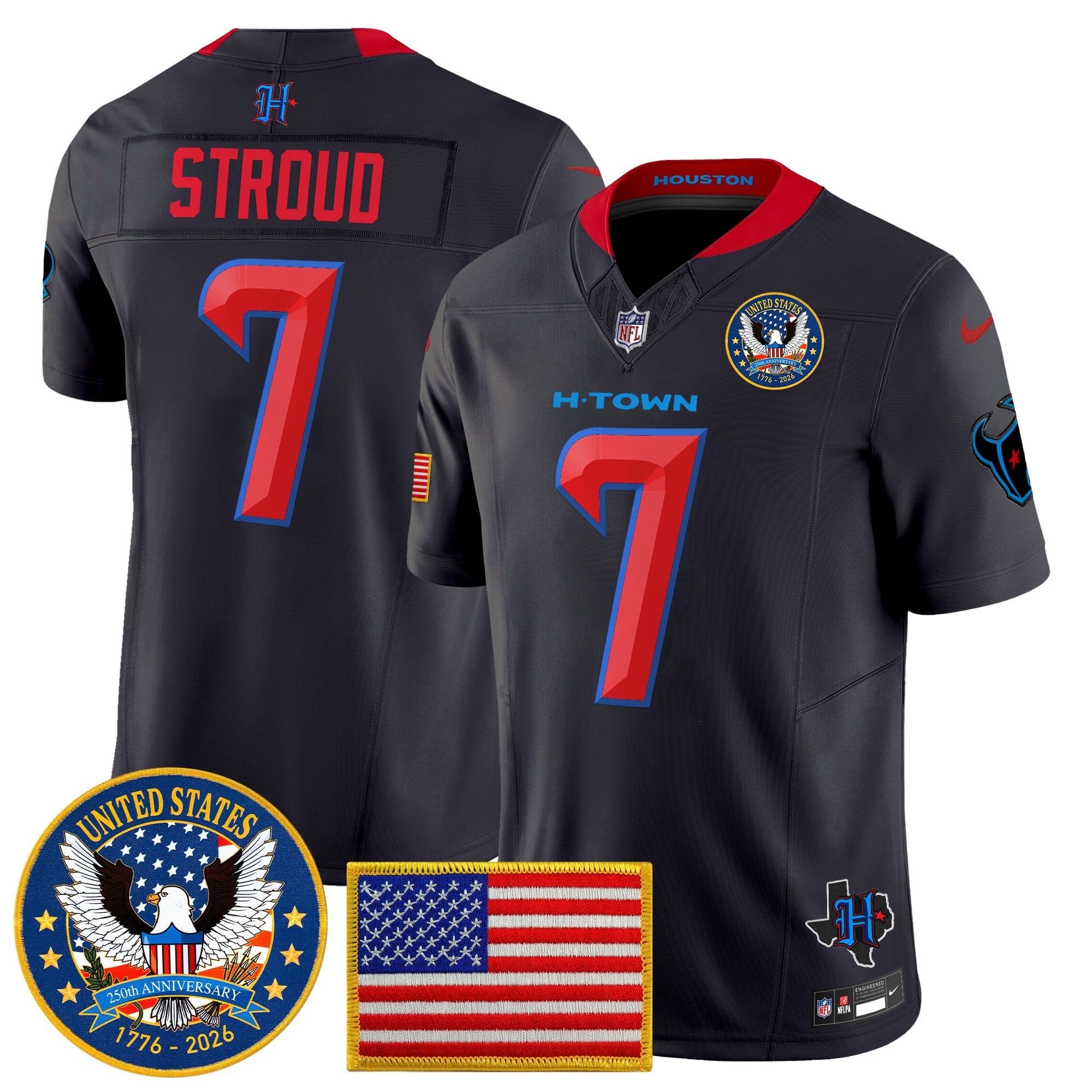 Men's Houston Texans "United States 250th Anniversary Patch" Vapor Limited Jersey - All Stitched