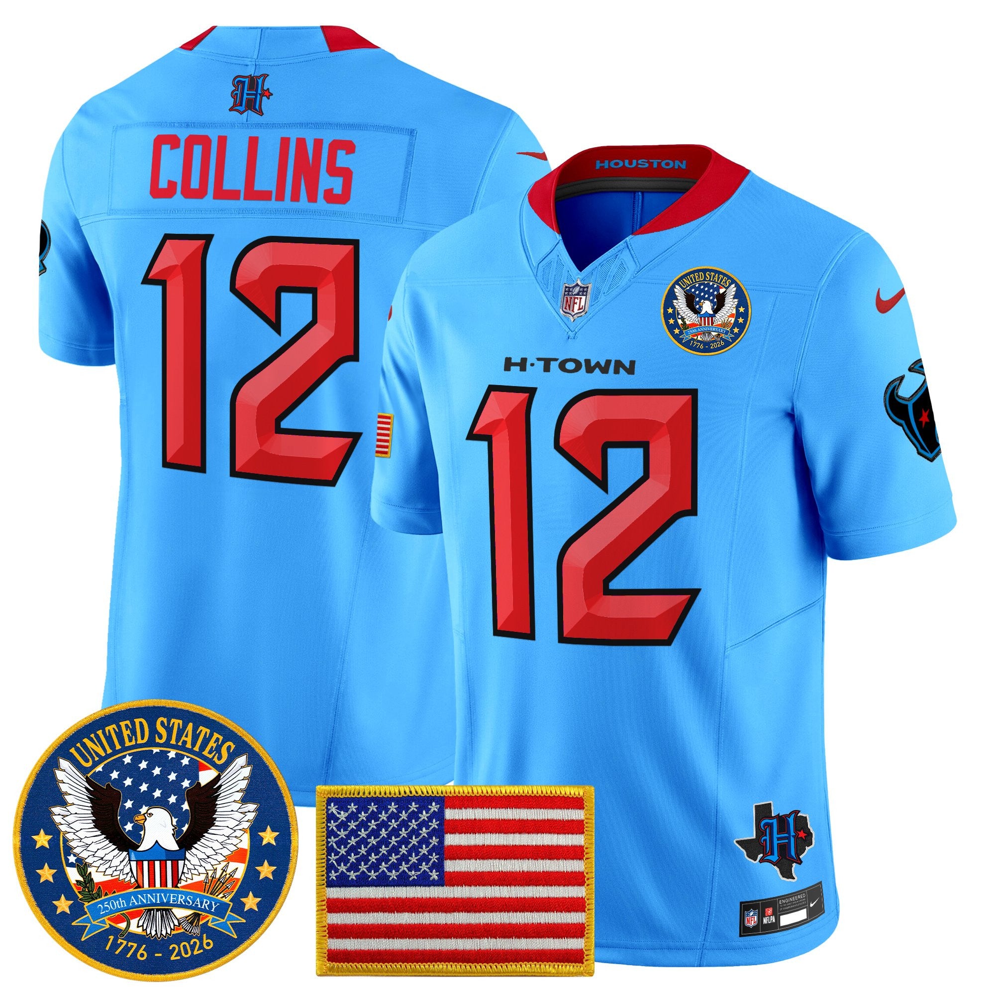 Men's Houston Texans "United States 250th Anniversary Patch" Vapor Limited Jersey - All Stitched
