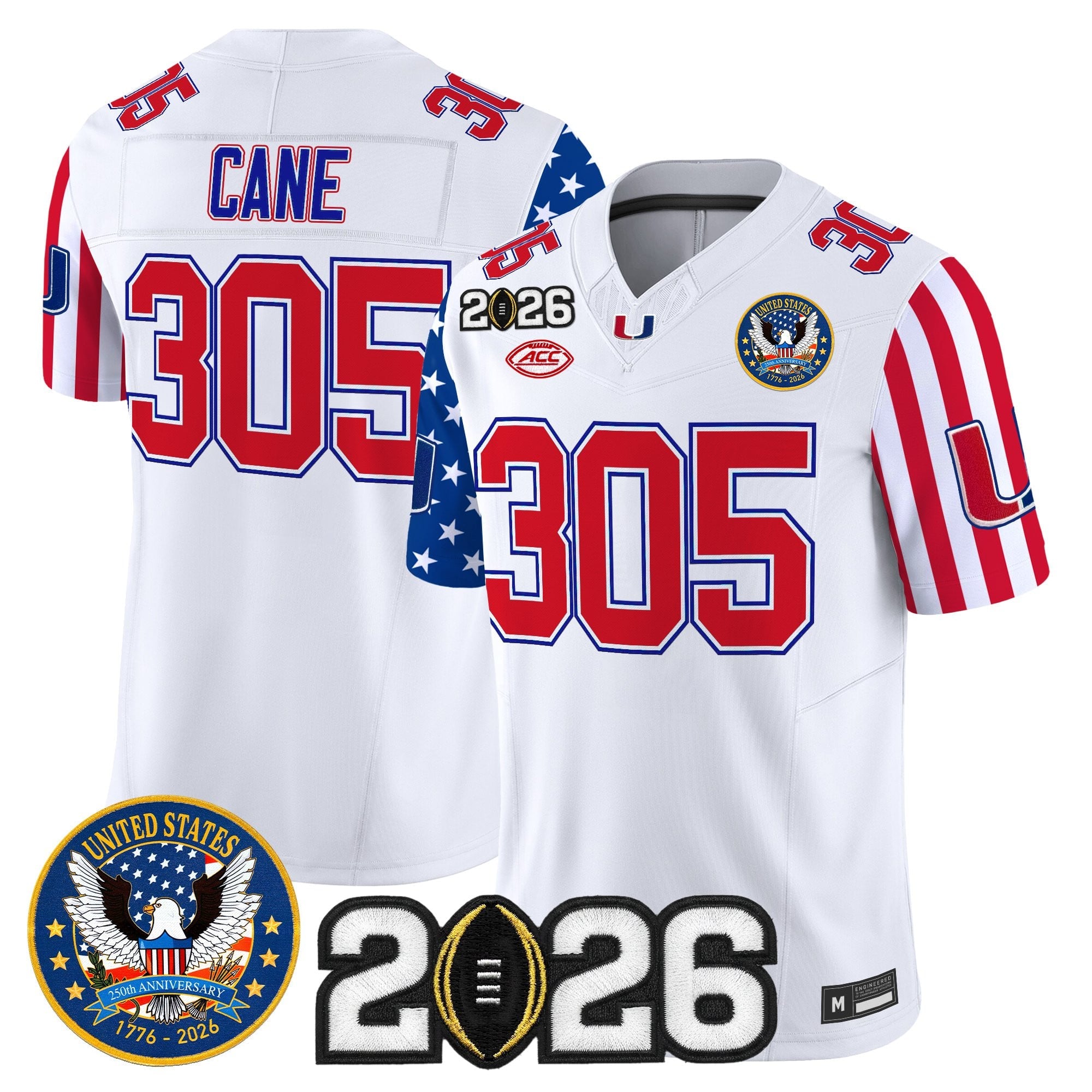 Men's Miami Hurricanes "America250 Edition" Vapor Limited Jersey - 2026 CFP Final Patch - All Stitched