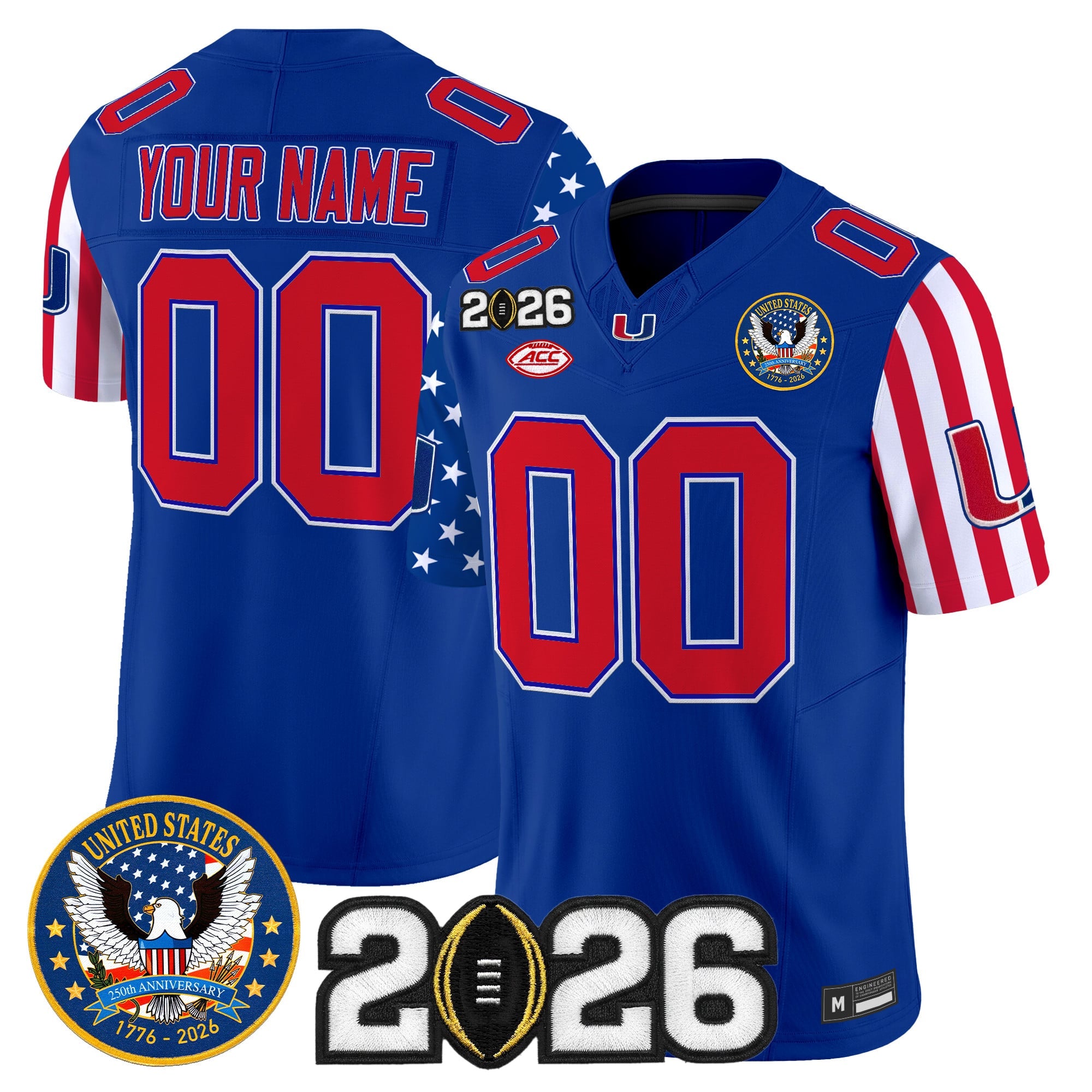 Miami Hurricanes "America250 Edition" Vapor Limited Custom Jersey - 2026 CFP Final Patch - All Stitched