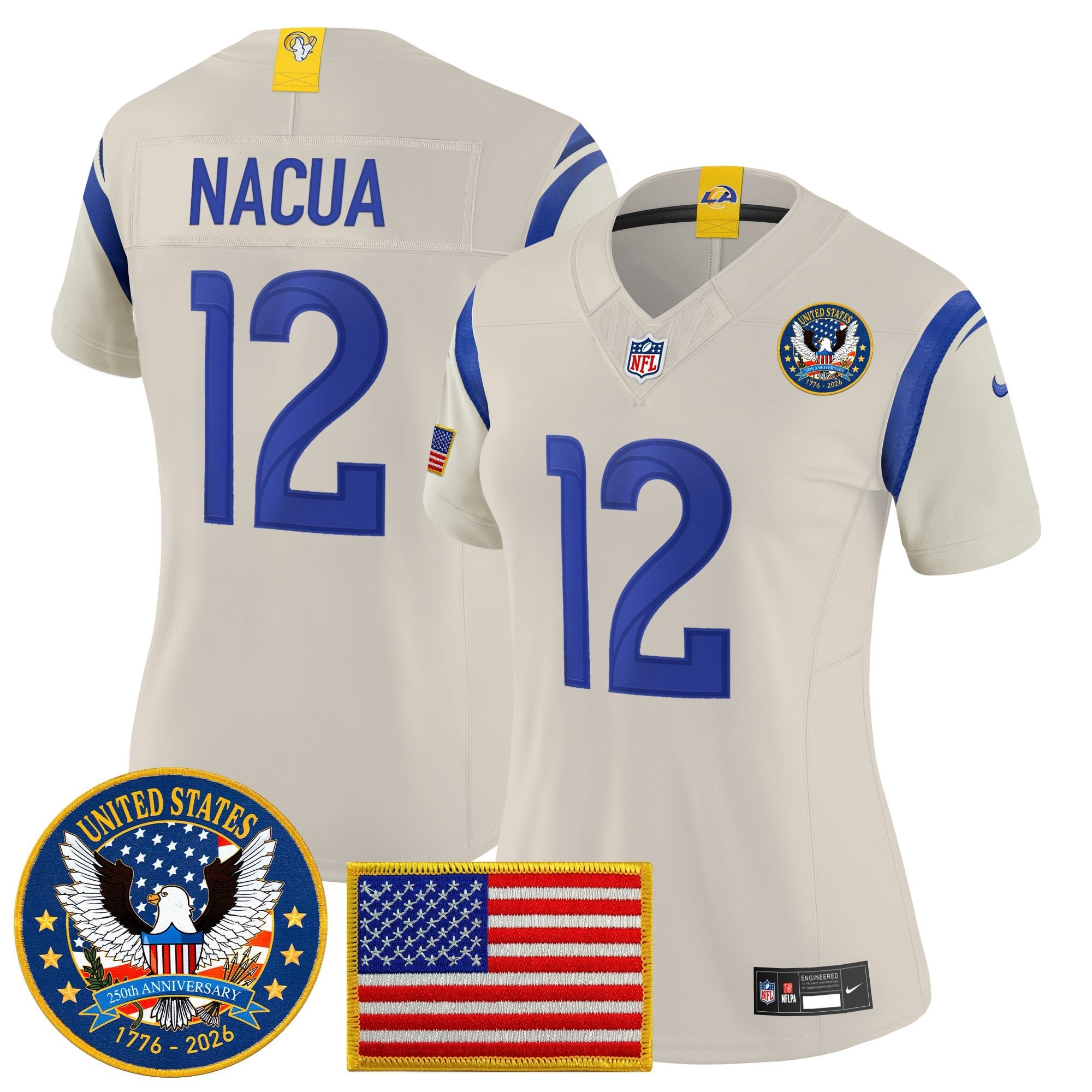 Women's Los Angeles Rams 2025 "United States 250th Anniversary Patch" Vapor Limited Jersey - All Stitched