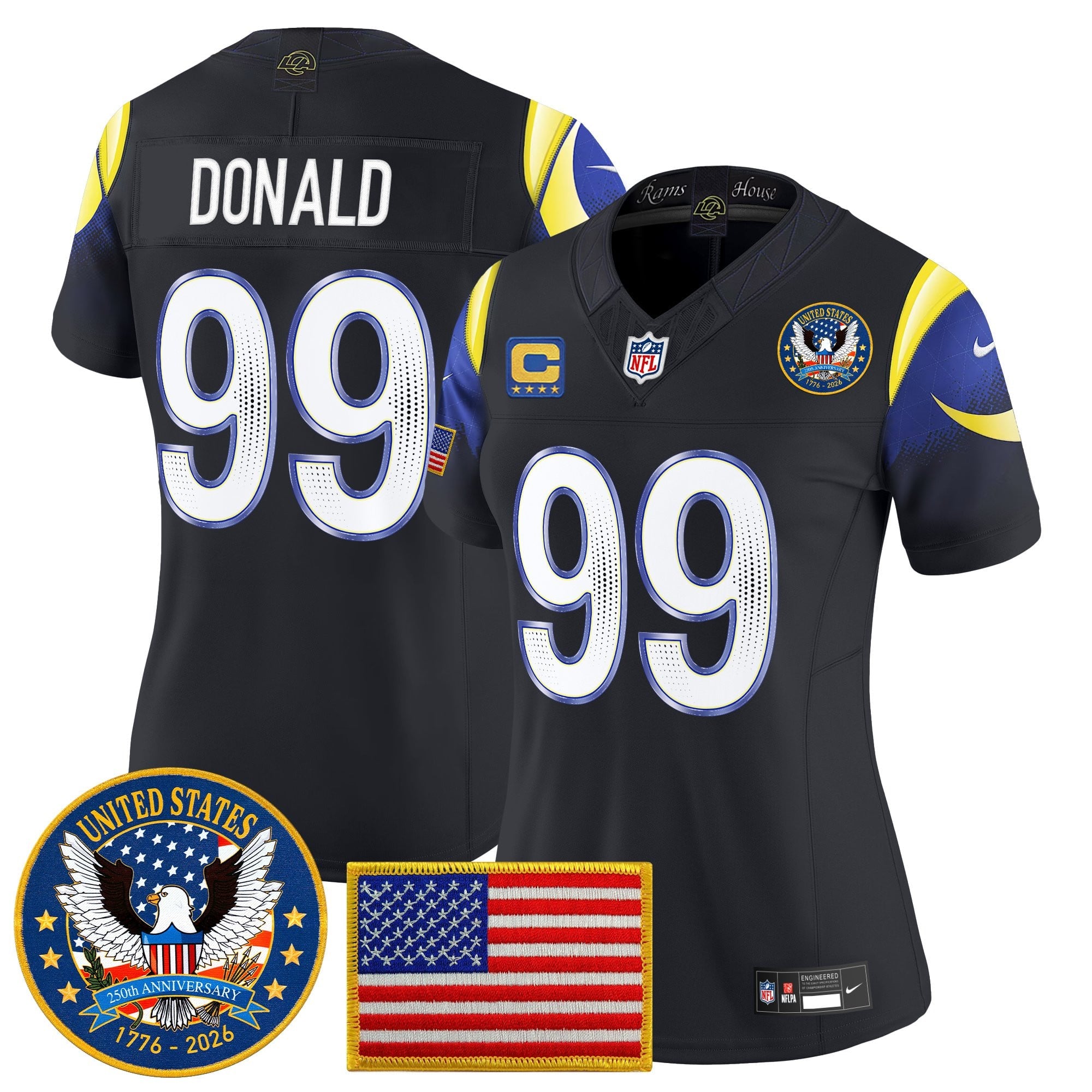 Women's Los Angeles Rams 2025 "United States 250th Anniversary Patch" Vapor Limited Jersey - All Stitched
