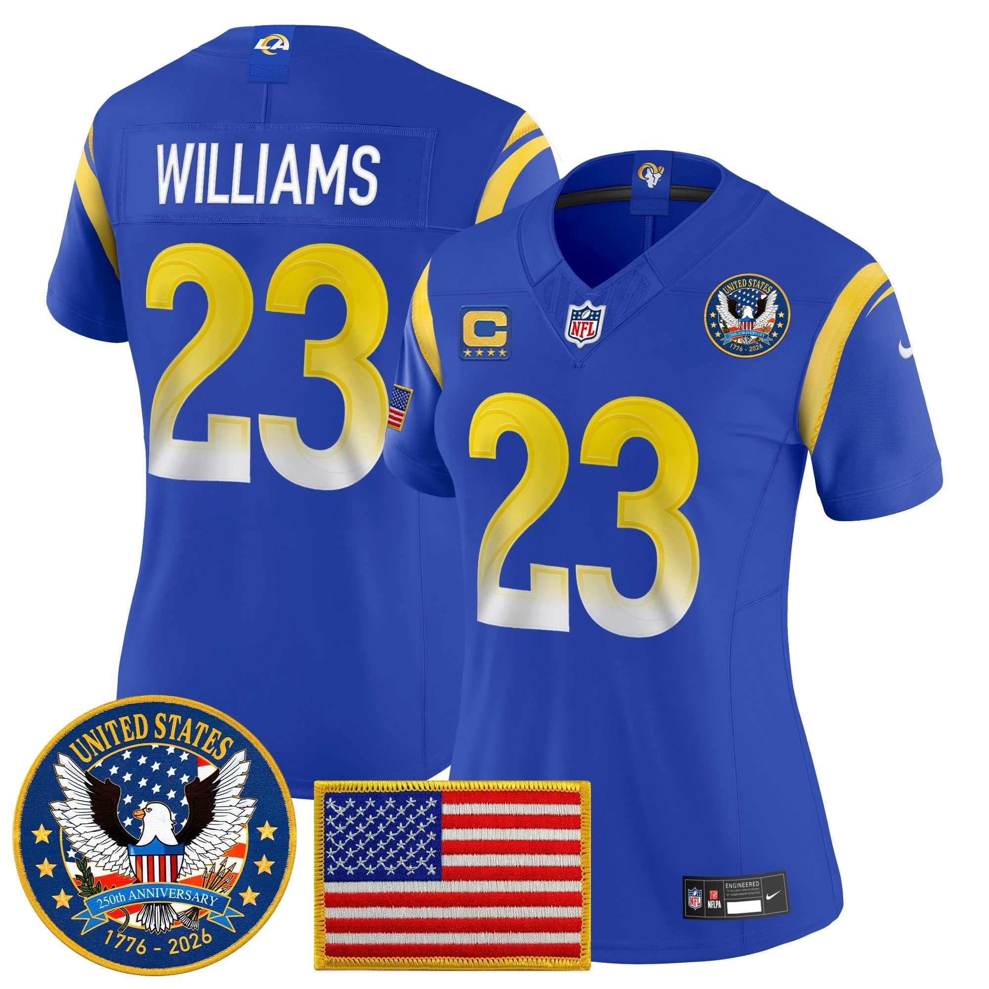 Women's Los Angeles Rams 2025 "United States 250th Anniversary Patch" Vapor Limited Jersey - All Stitched
