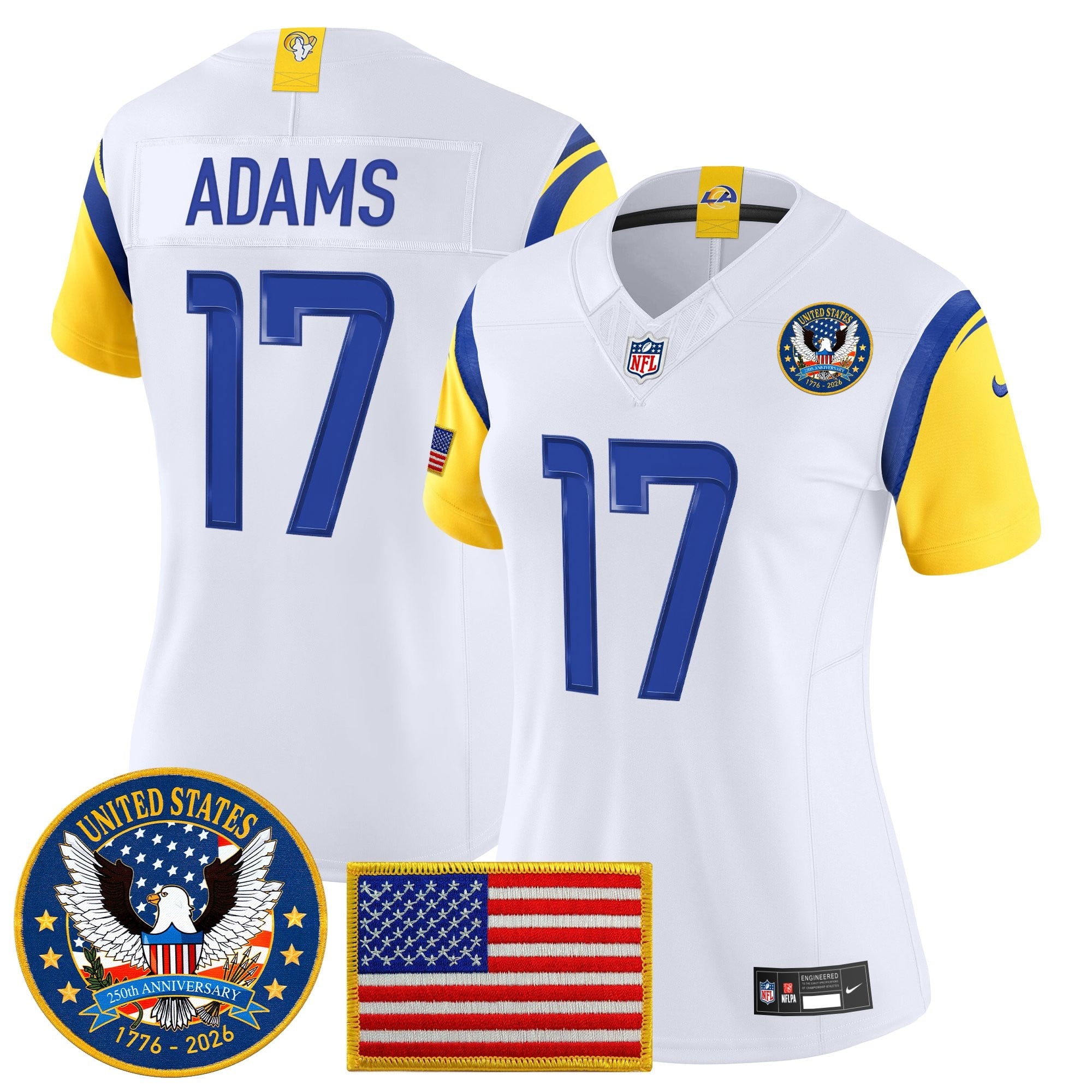 Women's Los Angeles Rams 2025 "United States 250th Anniversary Patch" Vapor Limited Jersey - All Stitched