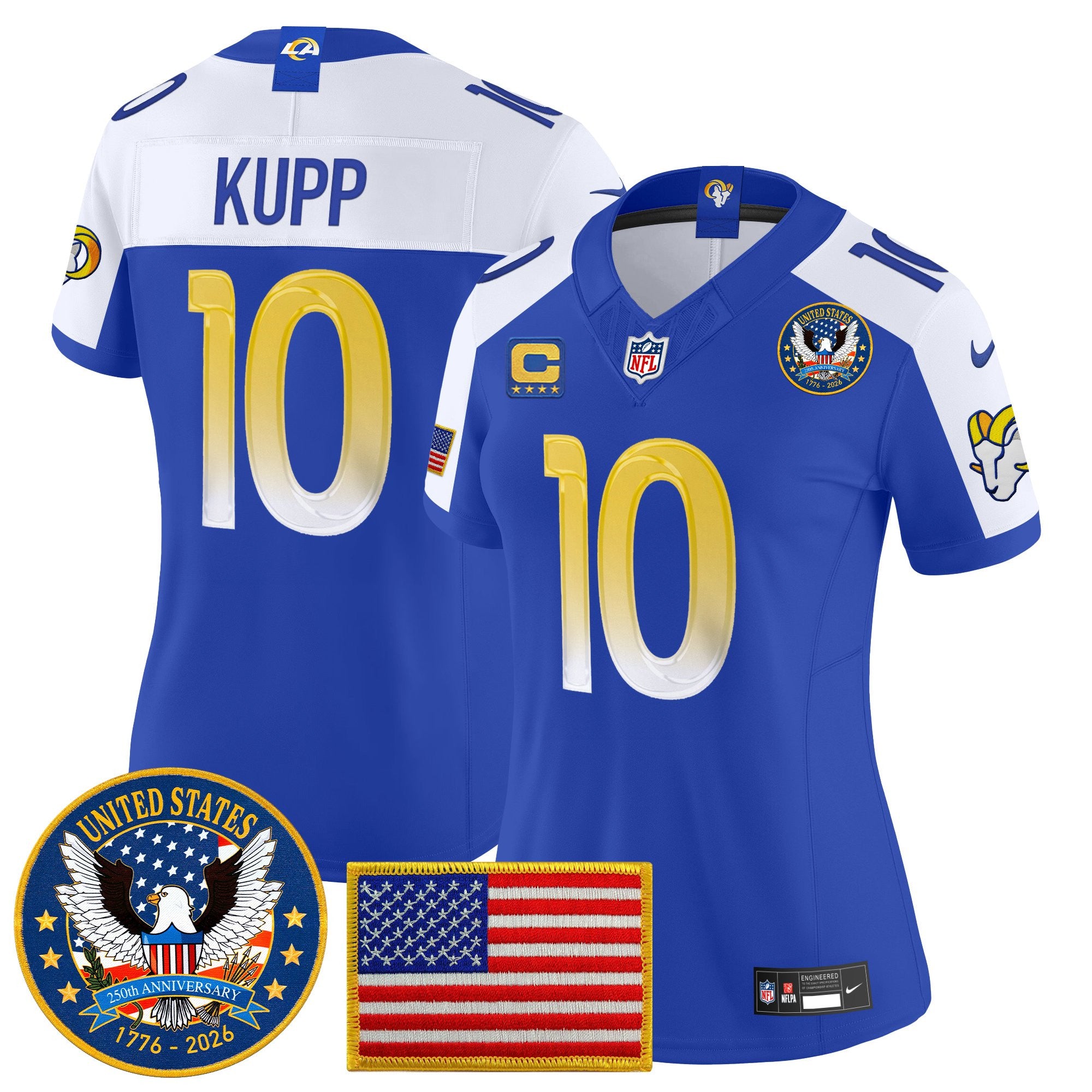 Women's Los Angeles Rams 2025 "United States 250th Anniversary Patch" Vapor Limited Jersey - All Stitched