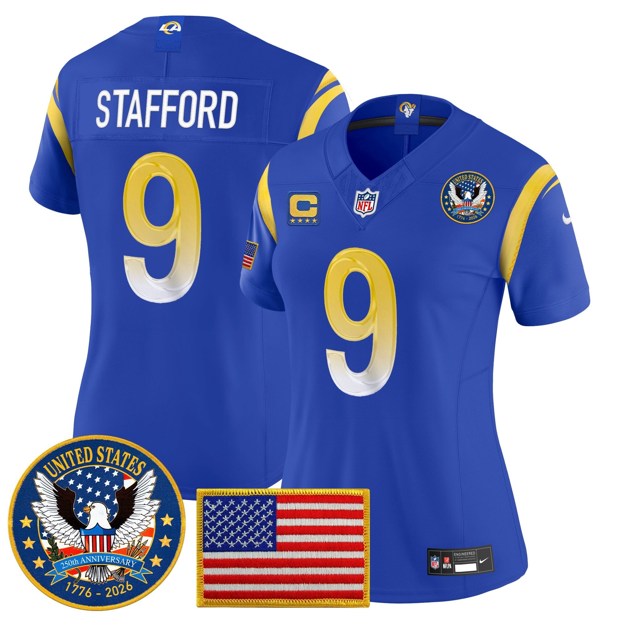 Women's Los Angeles Rams 2025 "United States 250th Anniversary Patch" Vapor Limited Jersey - All Stitched