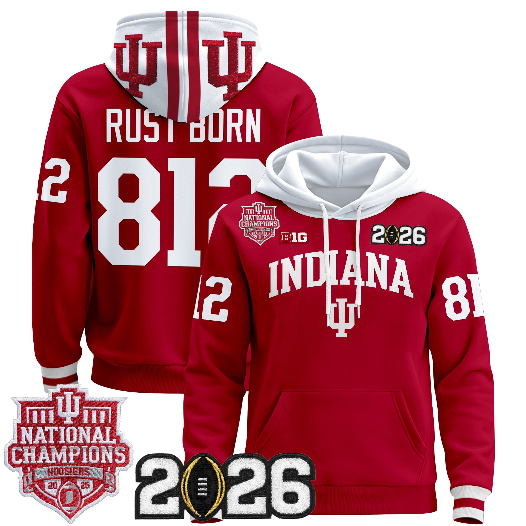 Men's Indiana Hoosiers 2025 National Champions & 2026 CFP Final Patch Premium Pullover Hoodie - All Stitched