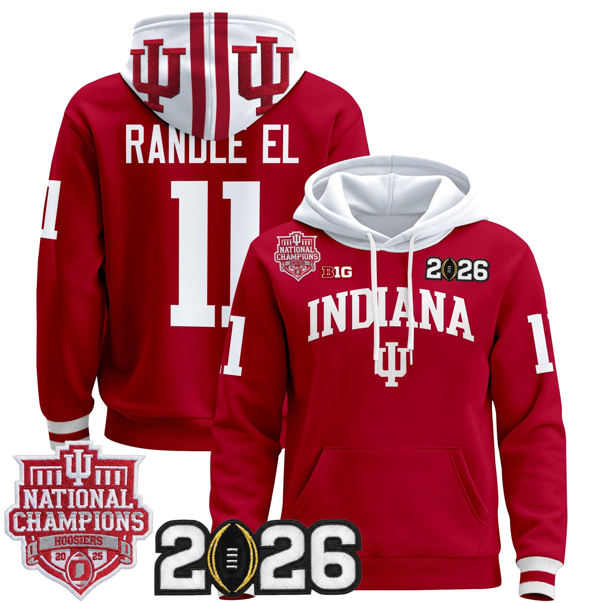 Men's Indiana Hoosiers 2025 National Champions & 2026 CFP Final Patch Premium Pullover Hoodie - All Stitched