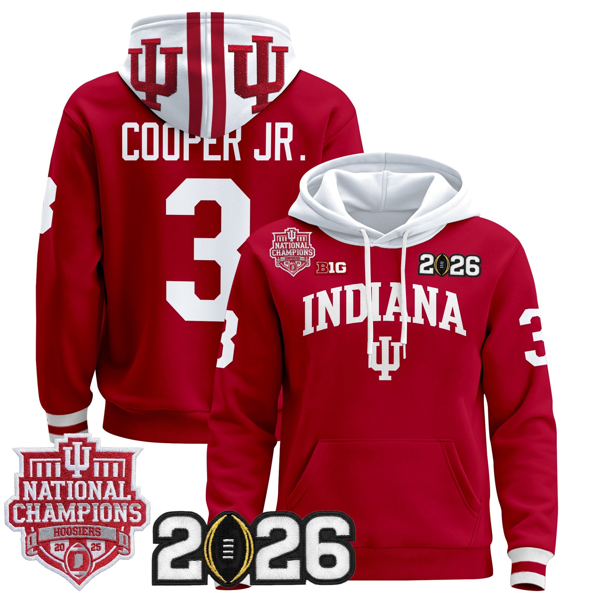 Men's Indiana Hoosiers 2025 National Champions & 2026 CFP Final Patch Premium Pullover Hoodie - All Stitched