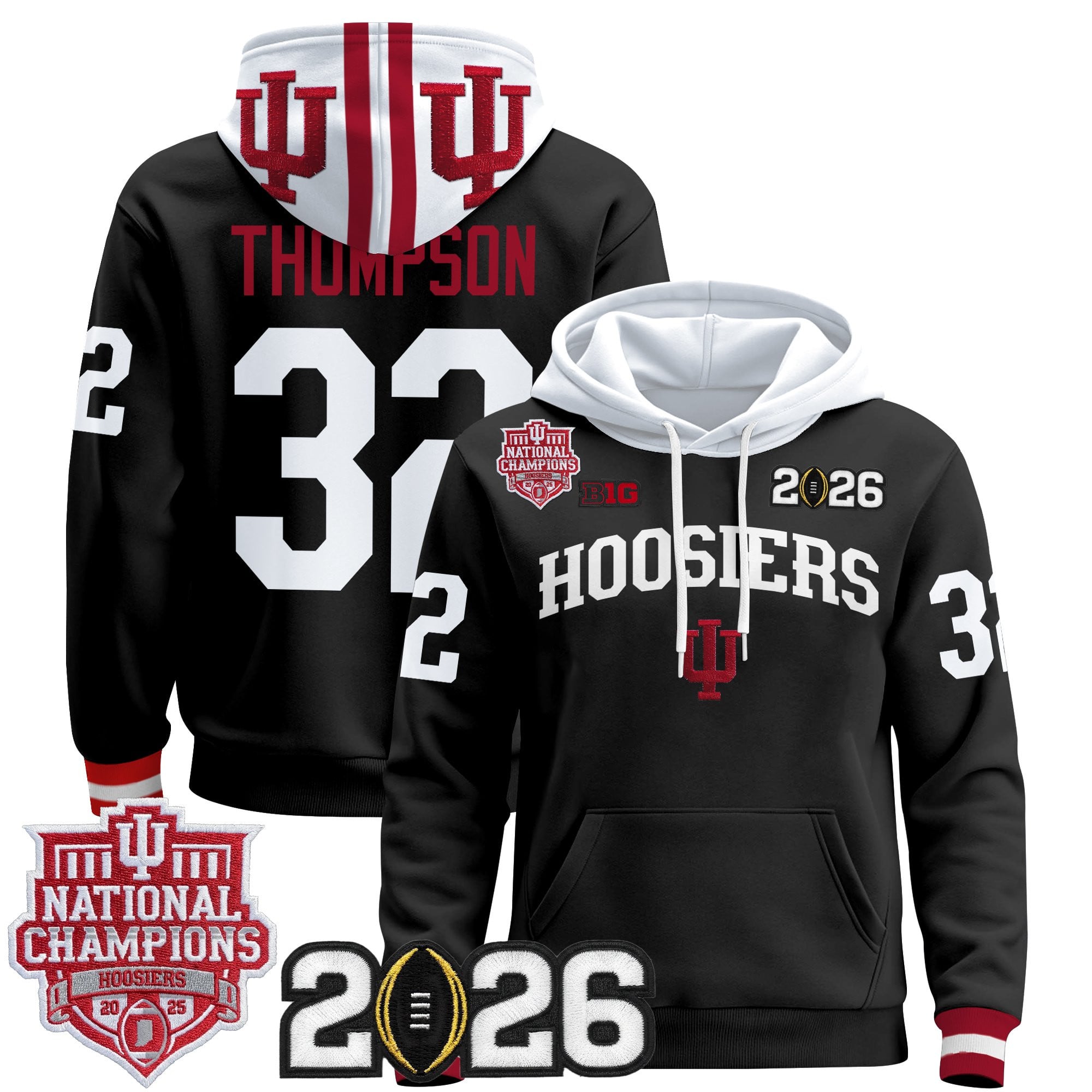 Men's Indiana Hoosiers 2025 National Champions & 2026 CFP Final Patch Premium Pullover Hoodie - All Stitched