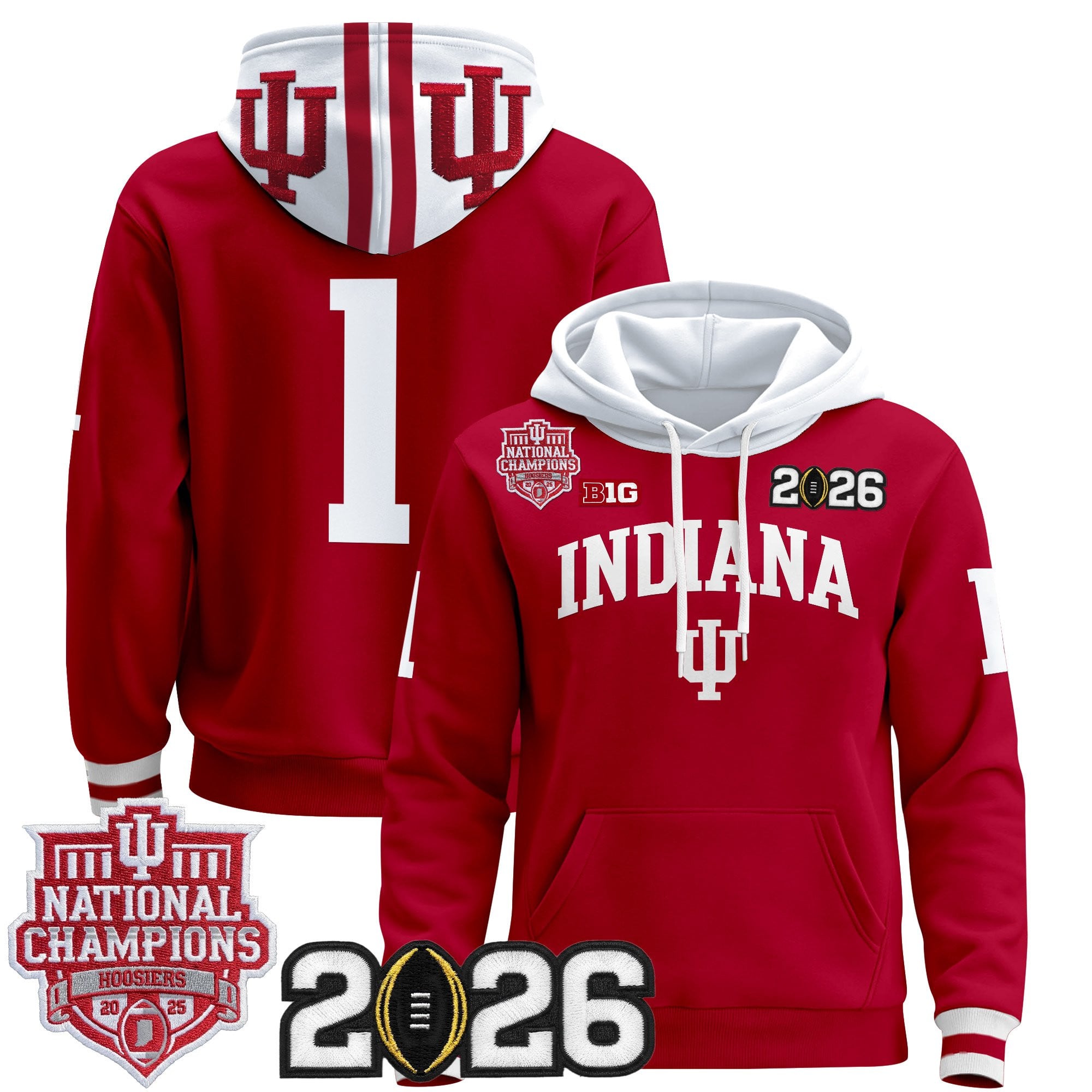 Men's Indiana Hoosiers 2025 National Champions & 2026 CFP Final Patch Premium Pullover Hoodie - All Stitched
