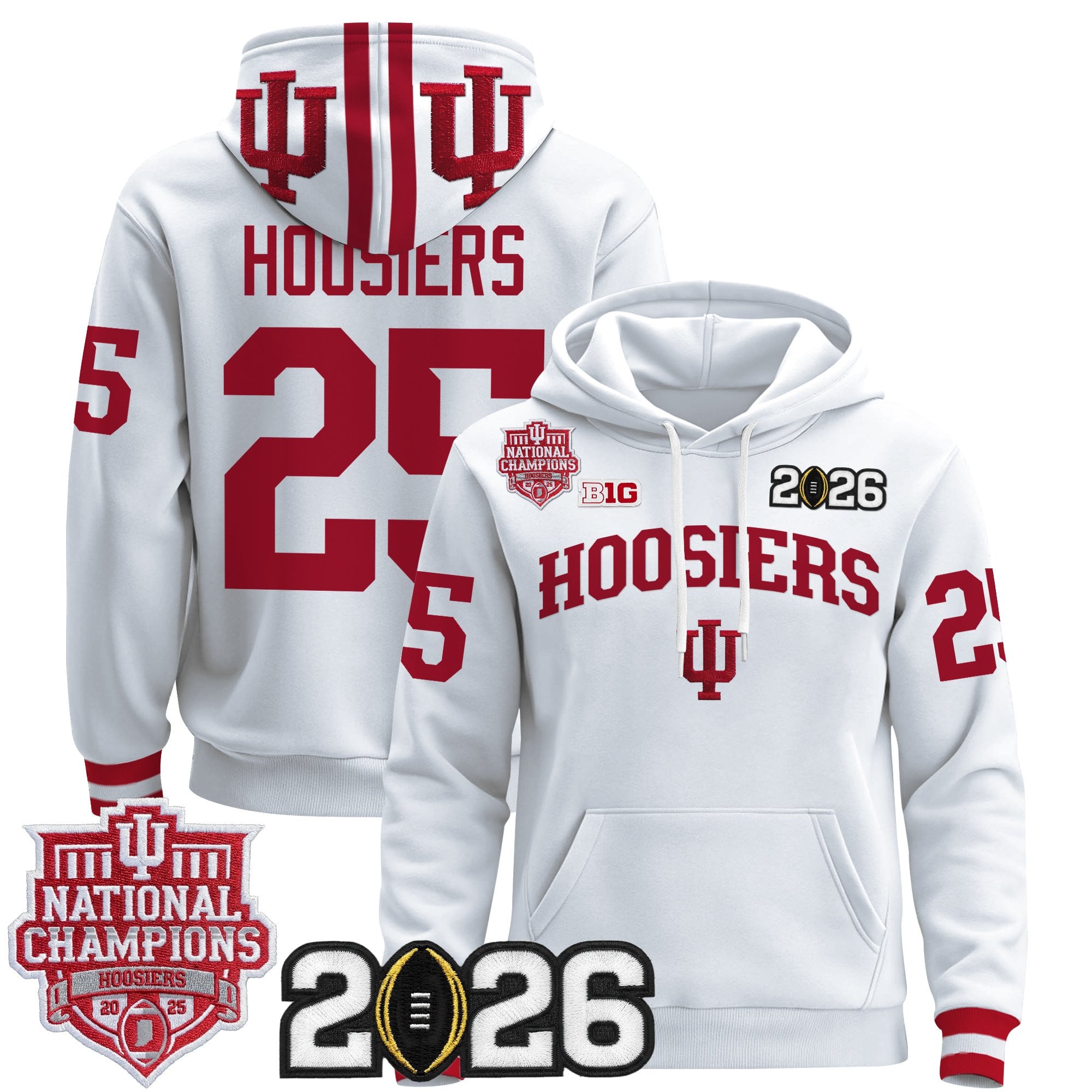 Men's Indiana Hoosiers 2025 National Champions & 2026 CFP Final Patch Premium Pullover Hoodie - All Stitched
