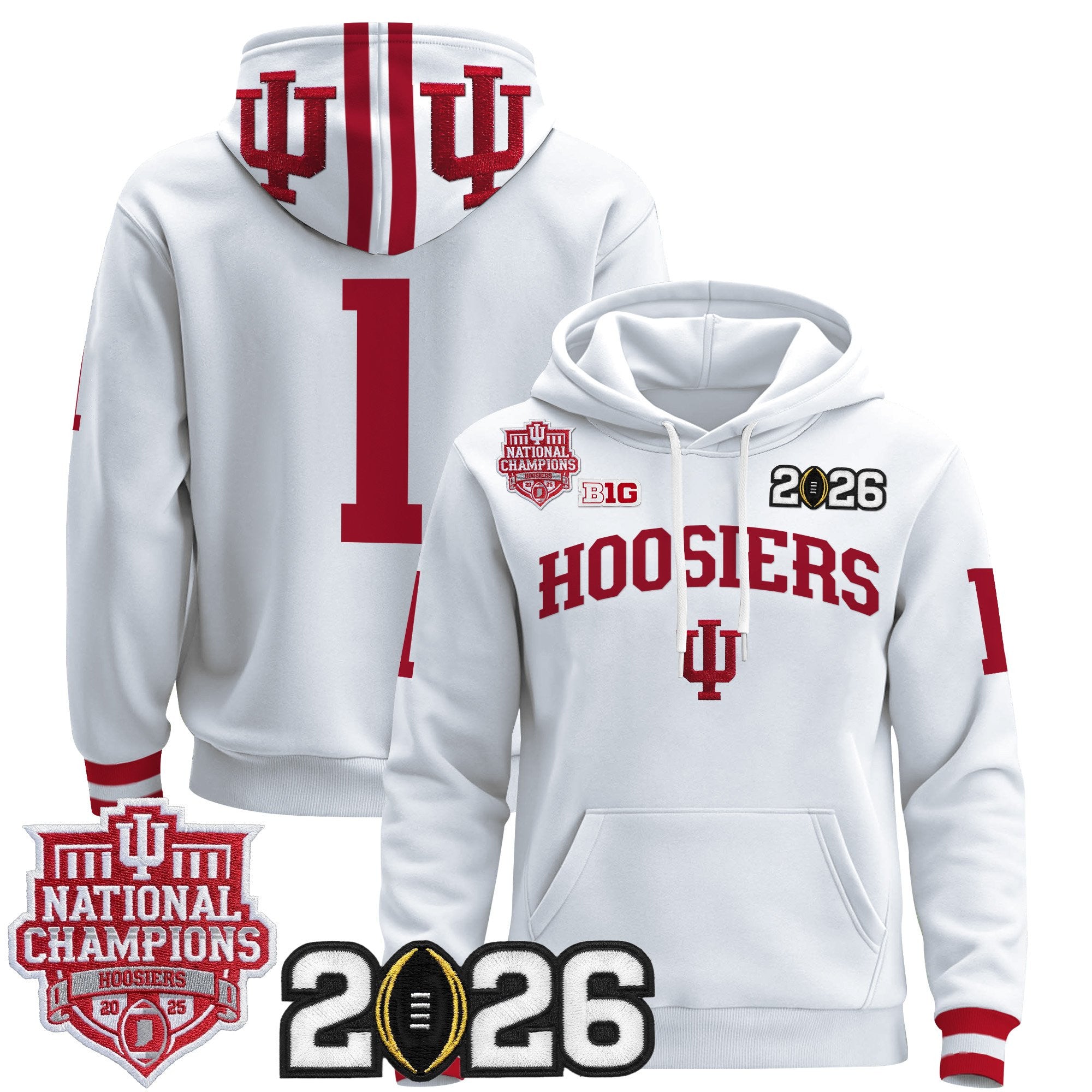 Men's Indiana Hoosiers 2025 National Champions & 2026 CFP Final Patch Premium Pullover Hoodie - All Stitched