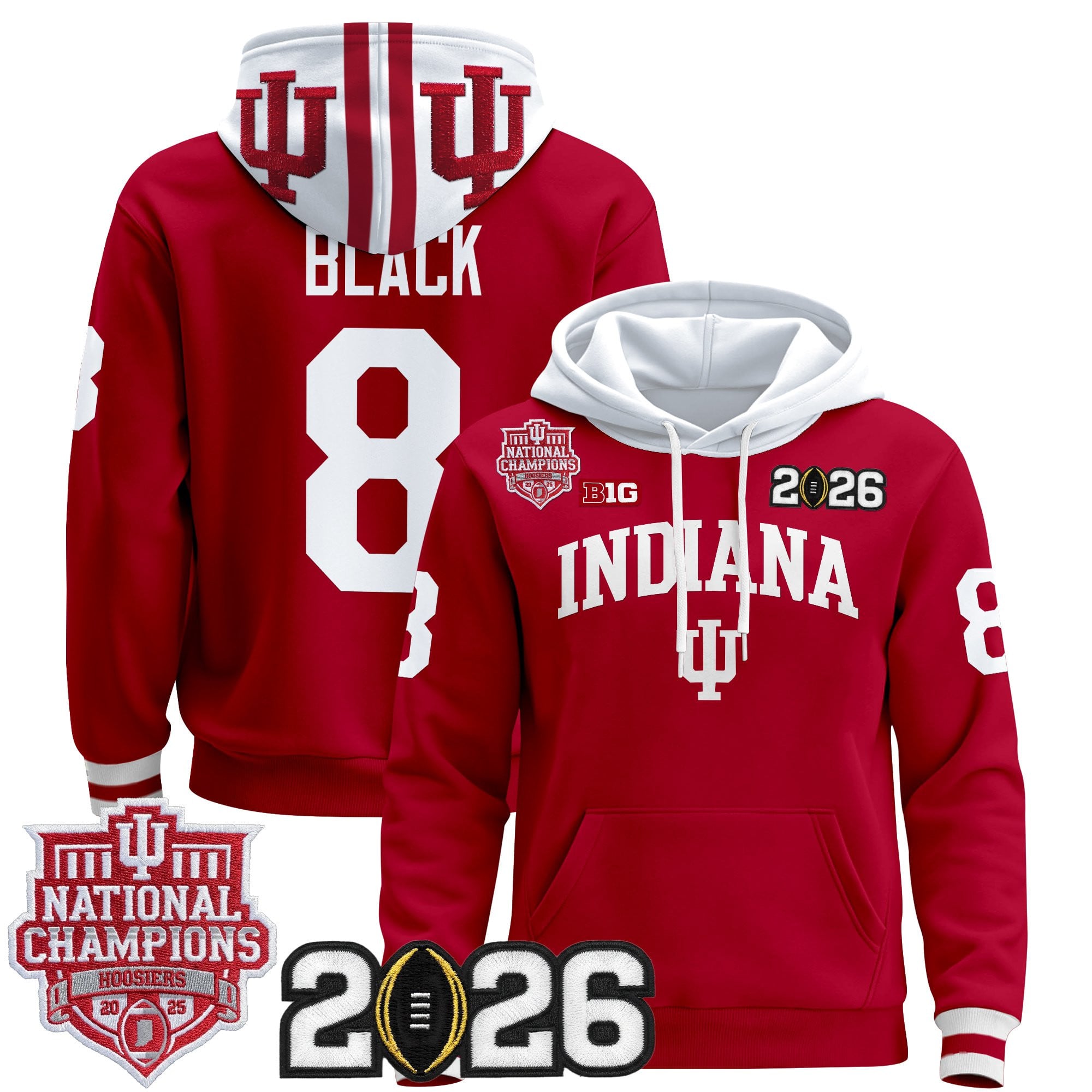 Men's Indiana Hoosiers 2025 National Champions & 2026 CFP Final Patch Premium Pullover Hoodie - All Stitched