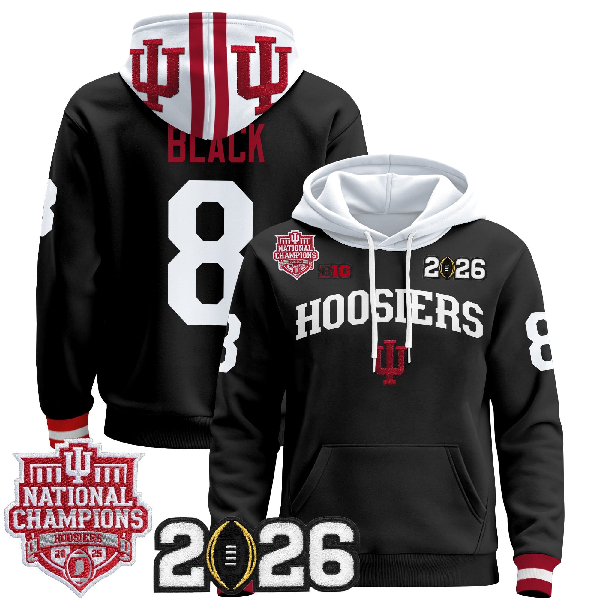 Men's Indiana Hoosiers 2025 National Champions & 2026 CFP Final Patch Premium Pullover Hoodie - All Stitched
