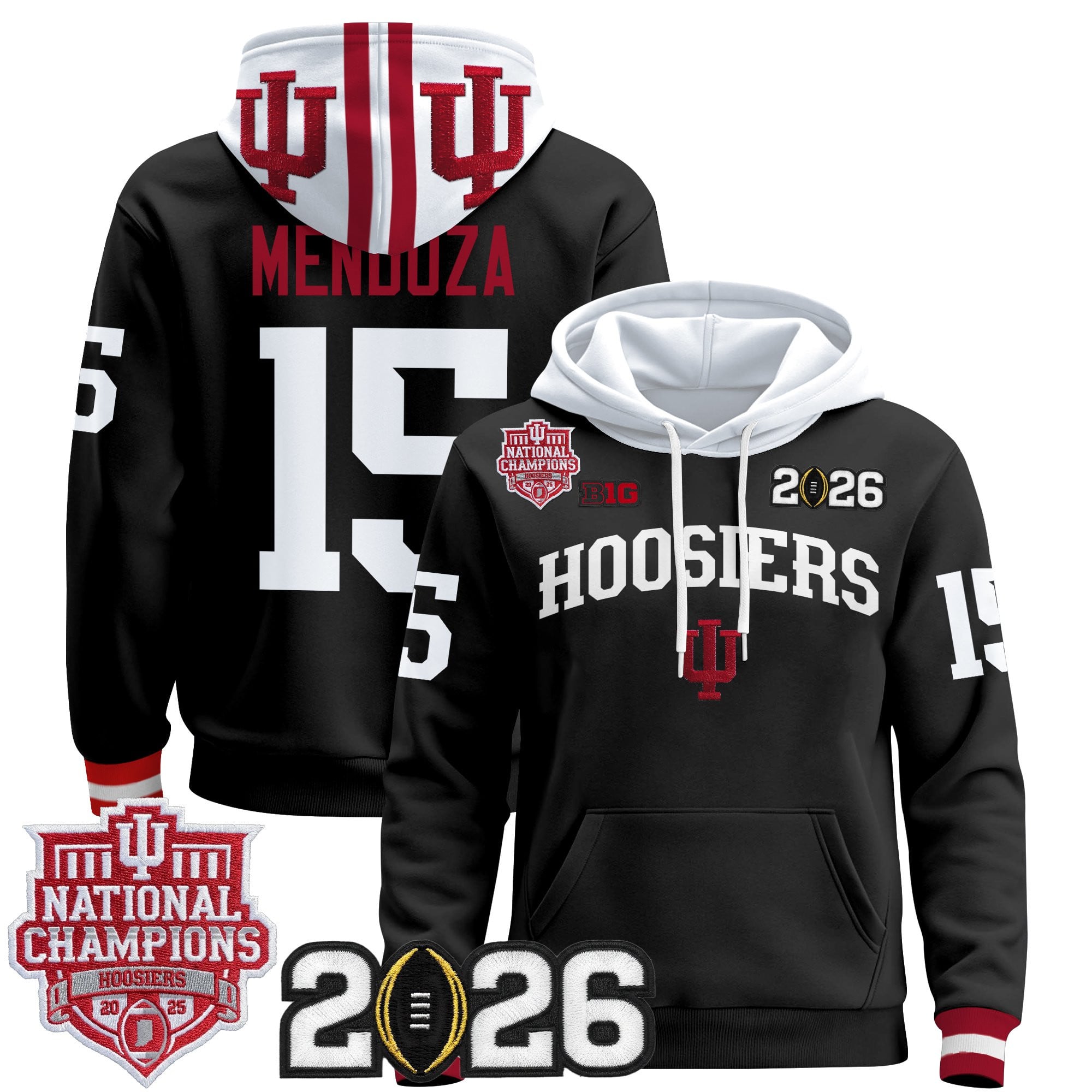 Men's Indiana Hoosiers 2025 National Champions & 2026 CFP Final Patch Premium Pullover Hoodie - All Stitched