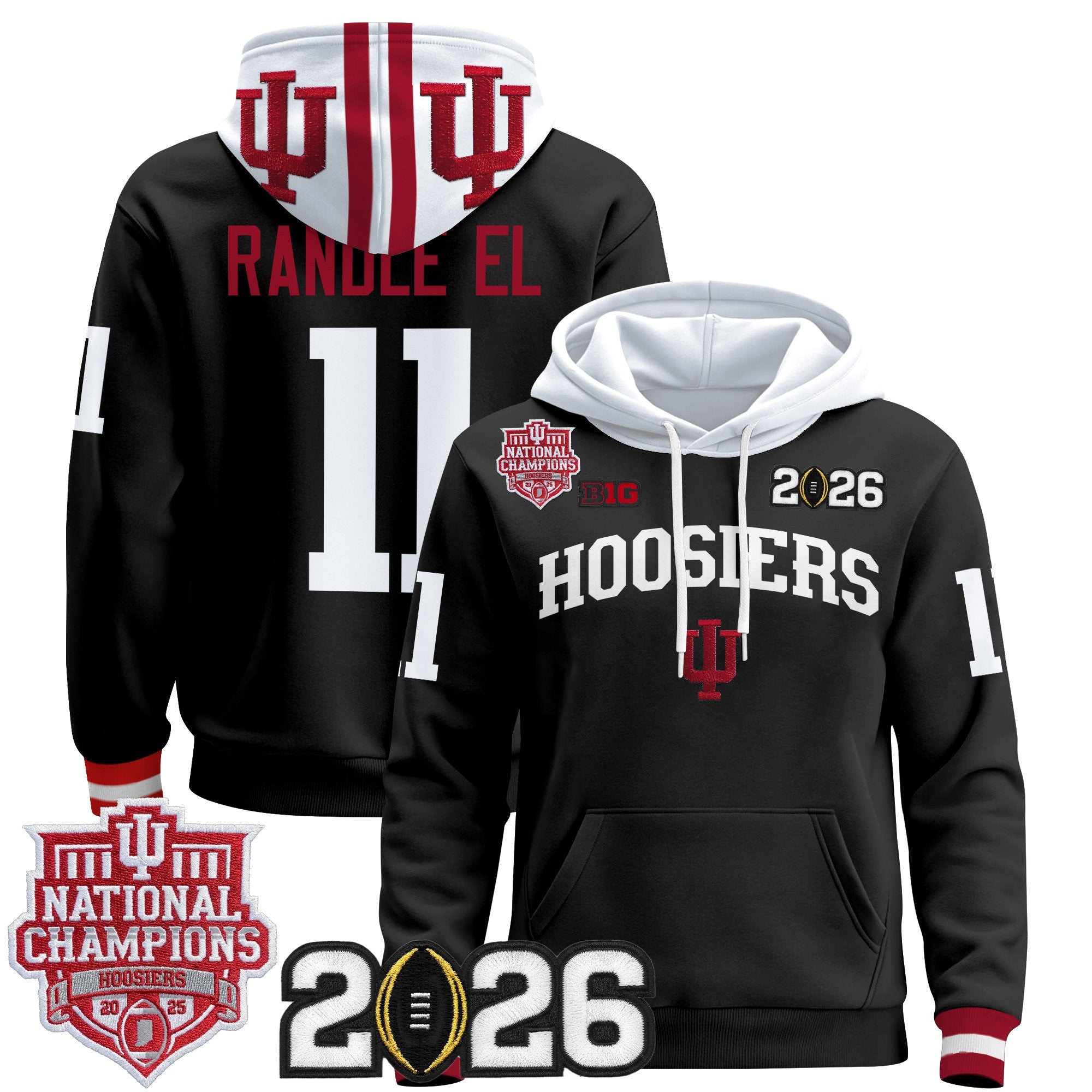 Men's Indiana Hoosiers 2025 National Champions & 2026 CFP Final Patch Premium Pullover Hoodie - All Stitched