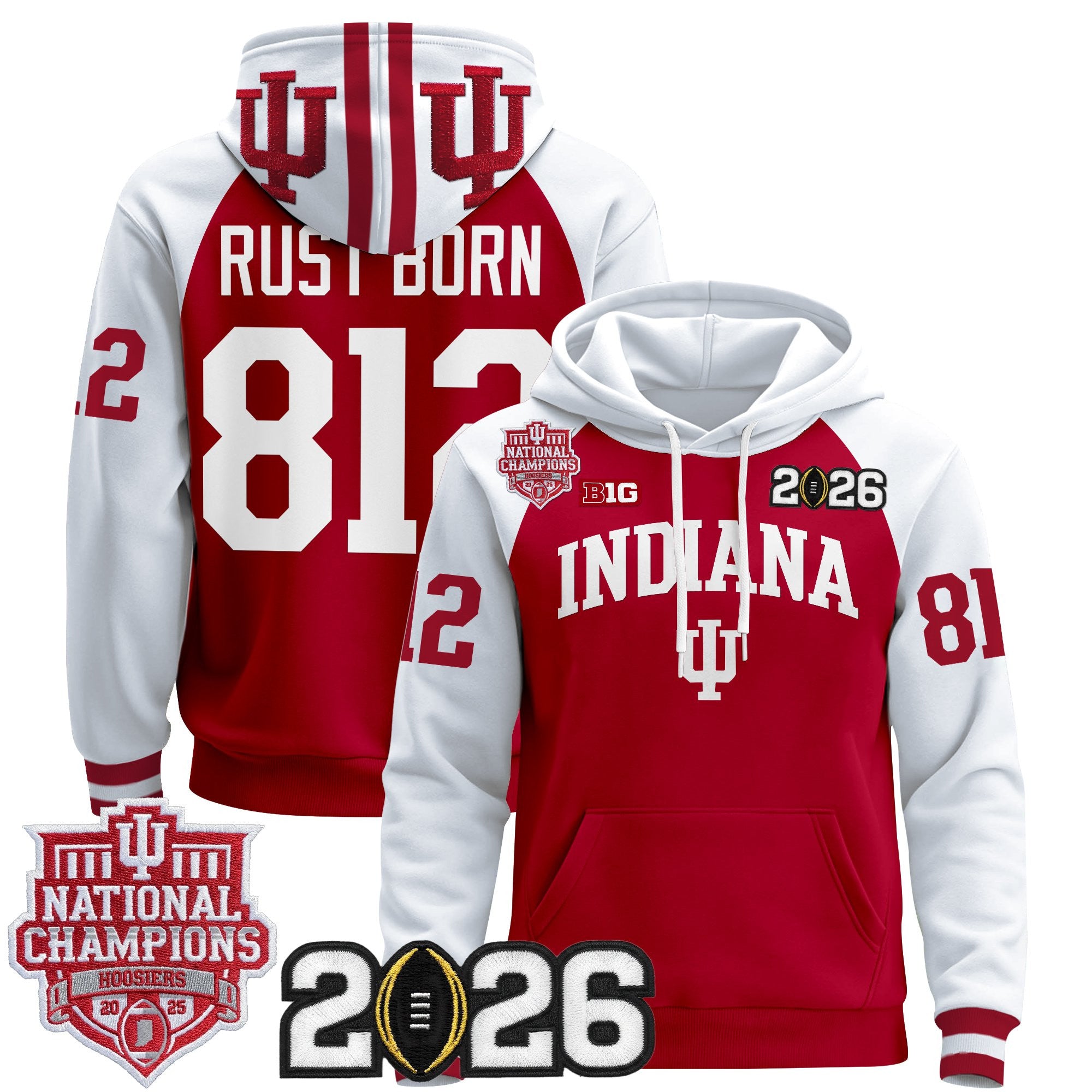 Men's Indiana Hoosiers 2025 National Champions & 2026 CFP Final Patch Premium Pullover Hoodie - All Stitched