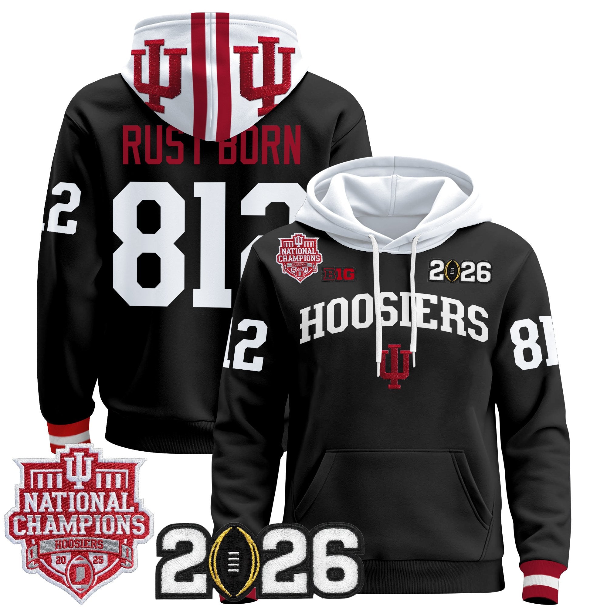 Men's Indiana Hoosiers 2025 National Champions & 2026 CFP Final Patch Premium Pullover Hoodie - All Stitched