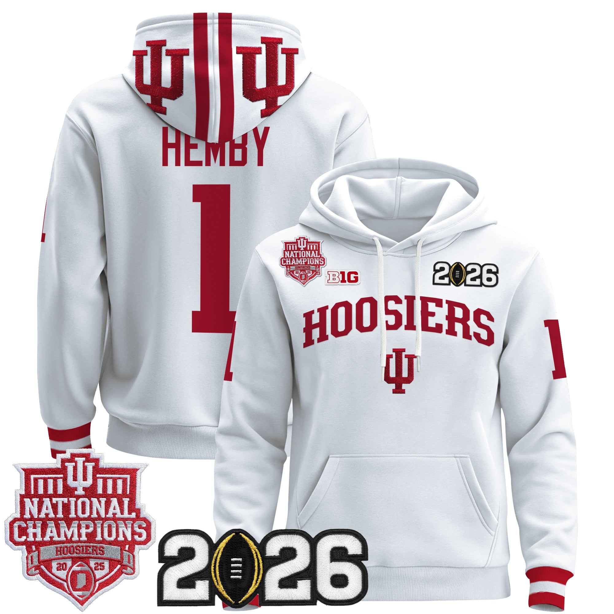 Men's Indiana Hoosiers 2025 National Champions & 2026 CFP Final Patch Premium Pullover Hoodie - All Stitched