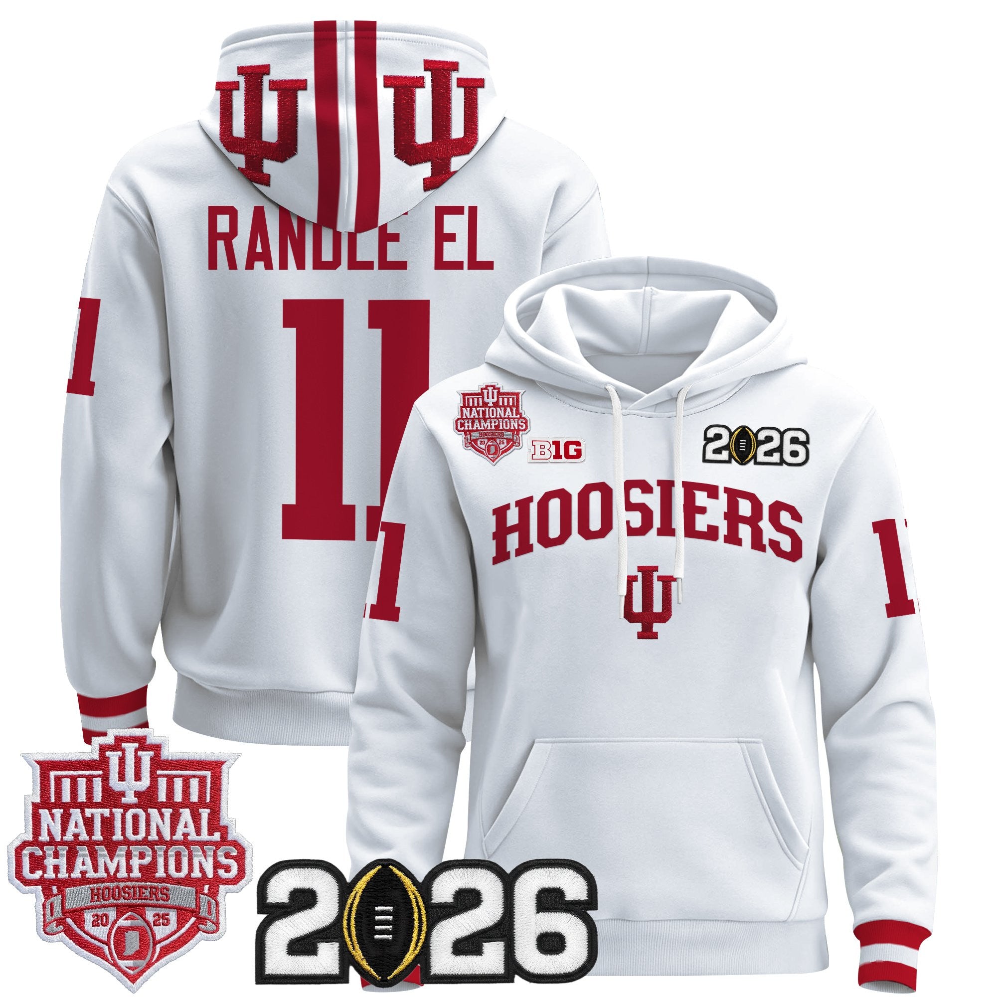 Men's Indiana Hoosiers 2025 National Champions & 2026 CFP Final Patch Premium Pullover Hoodie - All Stitched