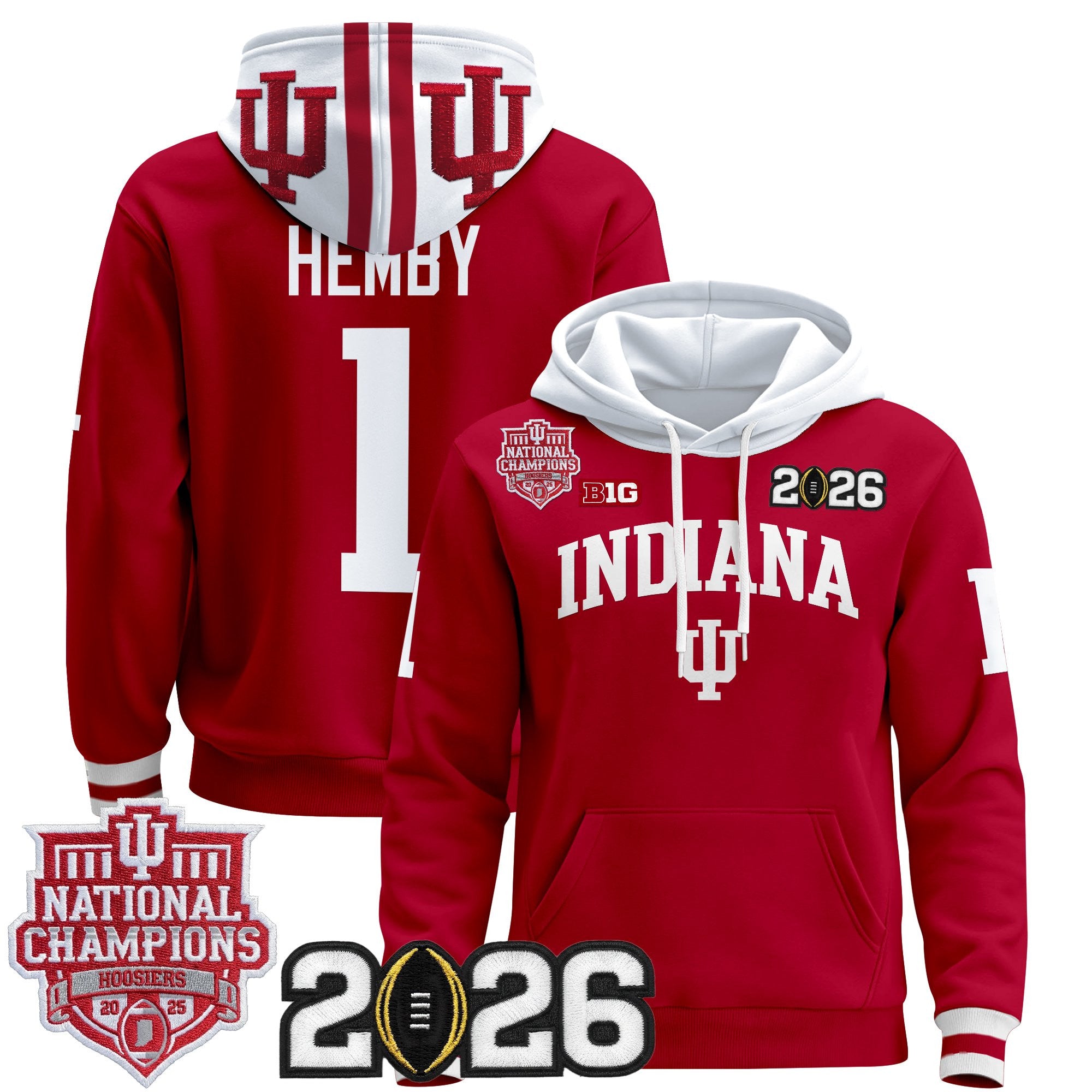 Men's Indiana Hoosiers 2025 National Champions & 2026 CFP Final Patch Premium Pullover Hoodie - All Stitched