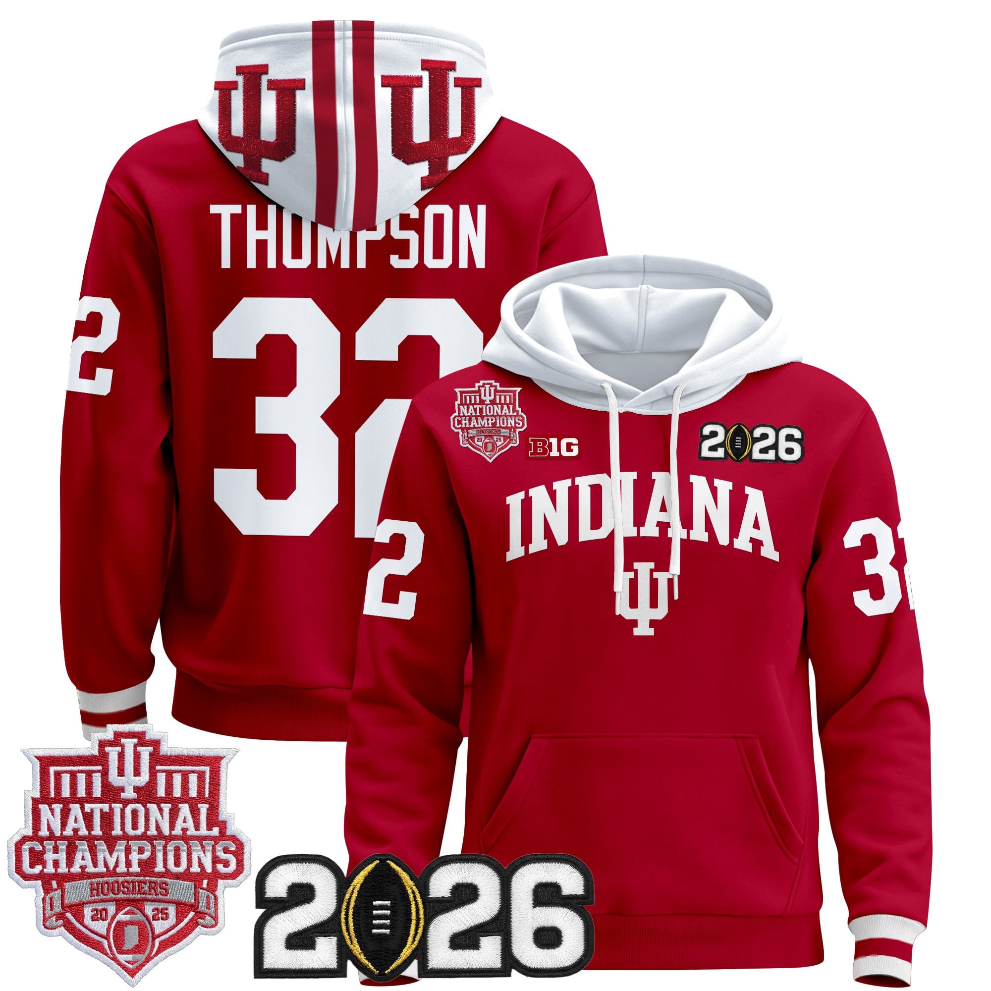 Men's Indiana Hoosiers 2025 National Champions & 2026 CFP Final Patch Premium Pullover Hoodie - All Stitched