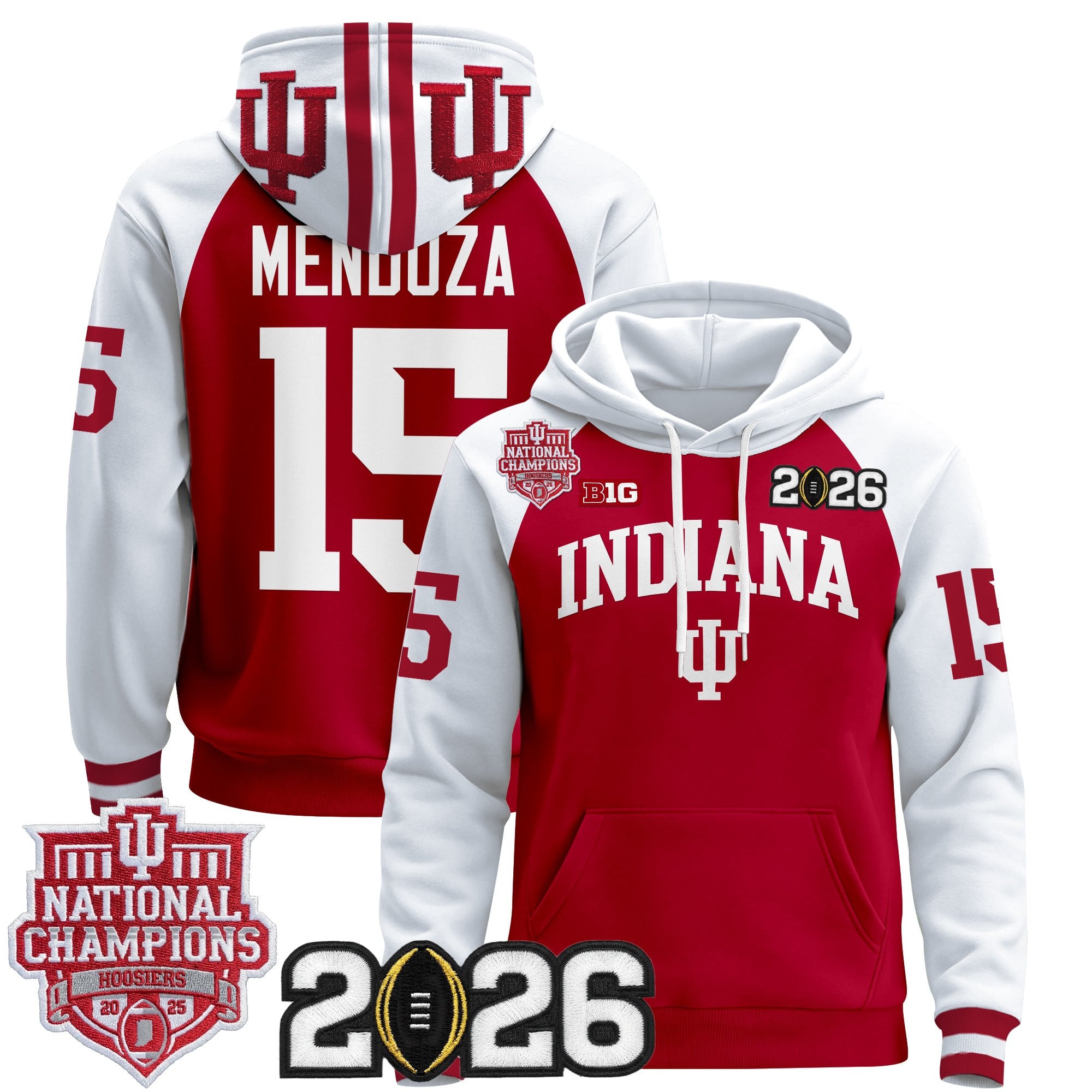 Men's Indiana Hoosiers 2025 National Champions & 2026 CFP Final Patch Premium Pullover Hoodie - All Stitched