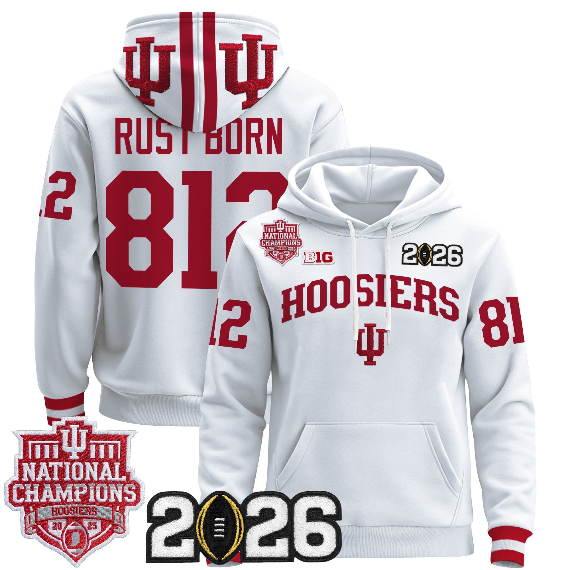 Men's Indiana Hoosiers 2025 National Champions & 2026 CFP Final Patch Premium Pullover Hoodie - All Stitched